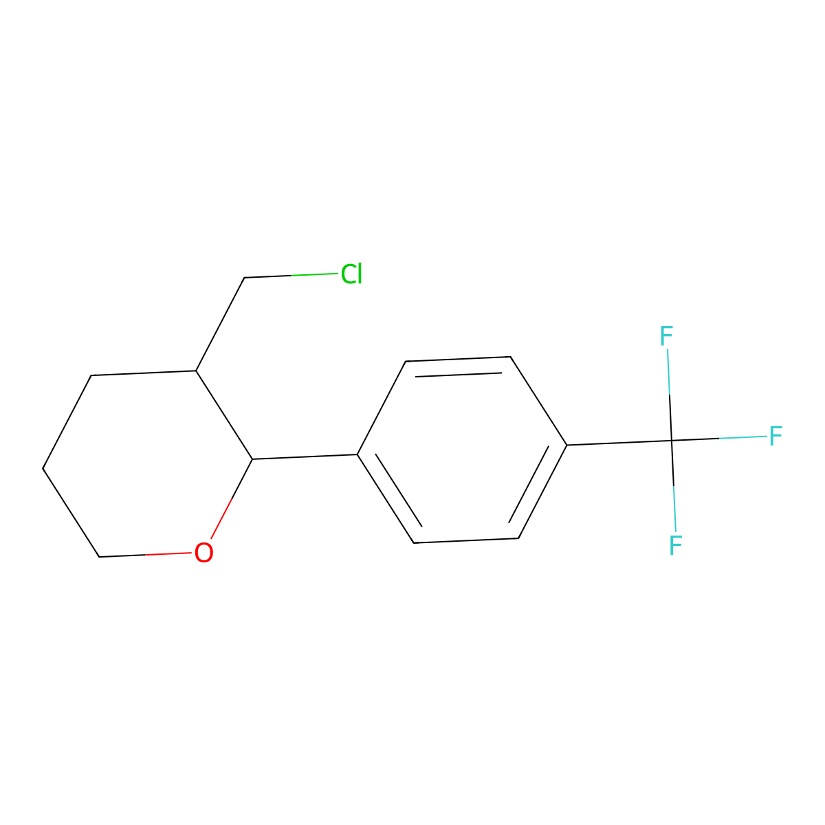 rac-(2R,3R)-3-(chloromethyl)-2-(4-(trifluoromethyl)phenyl)oxane molecular structure, CAS 1807941-51-0