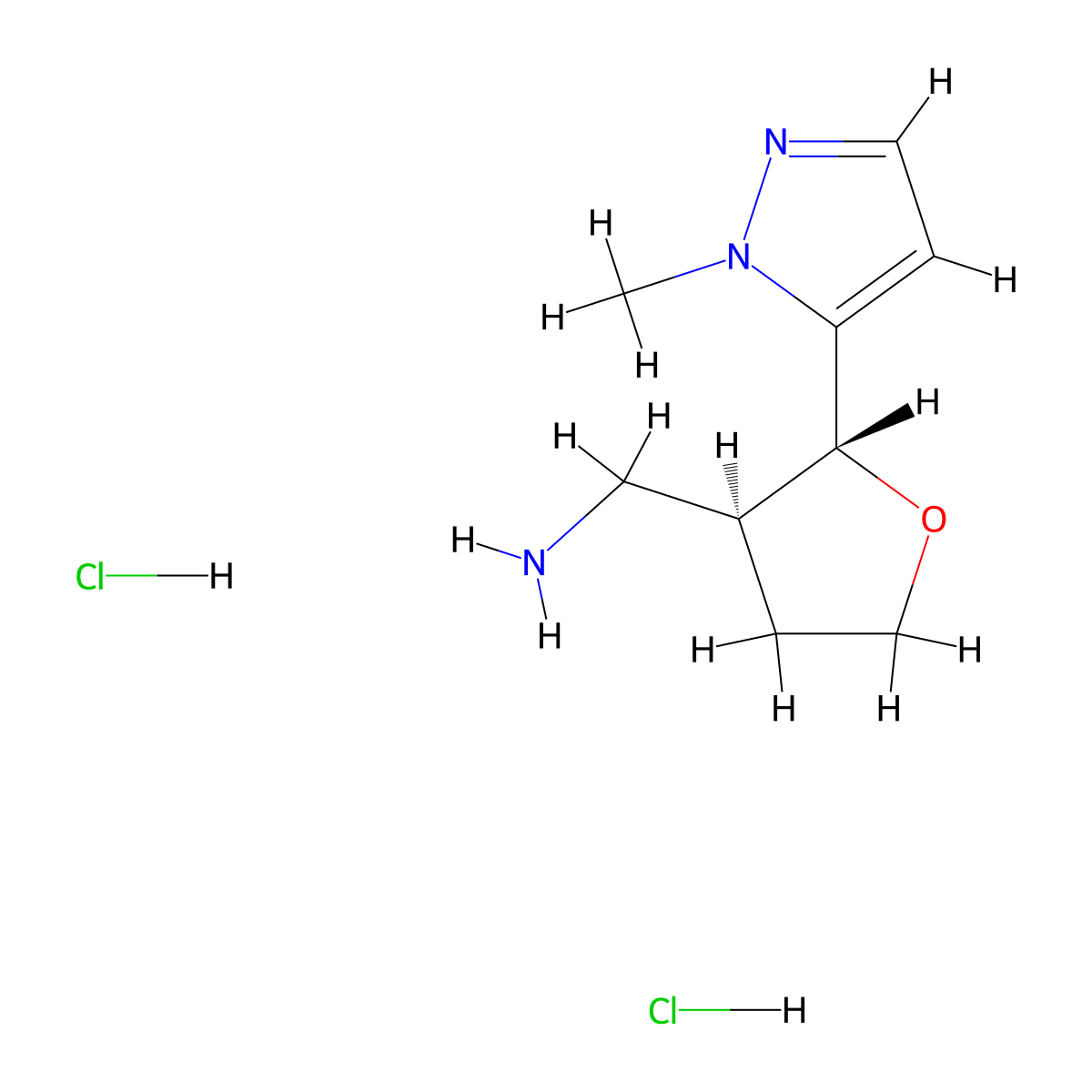 rac-((2R,3S)-2-(1-methyl-1H-pyrazol-5-yl)oxolan-3-yl)methanamine dihydrochloride molecular structure, CAS 1807941-57-6
