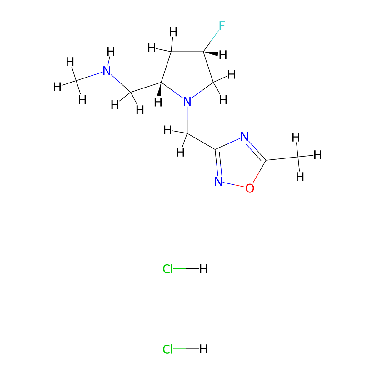 {[(2S,4S)-4-fluoro-1-[(5-methyl-1,2,4-oxadiazol-3-yl)methyl]pyrrolidin-2-yl]methyl}(methyl)amine dihydrochloride molecular structure, CAS 1807941-78-1