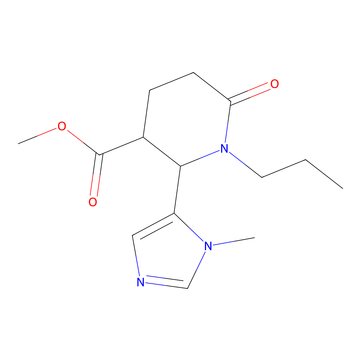 rac-methyl (2R,3R)-2-(1-methyl-1H-imidazol-5-yl)-6-oxo-1-propylpiperidine-3-carboxylate molecular structure, CAS 1807941-89-4