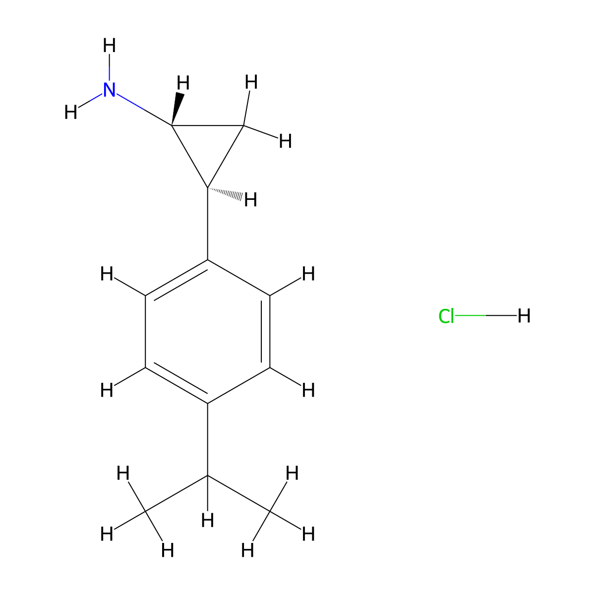 rac-(1R,2S)-2-(4-(propan-2-yl)phenyl)cyclopropan-1-amine hydrochloride molecular structure, CAS 1807941-94-1