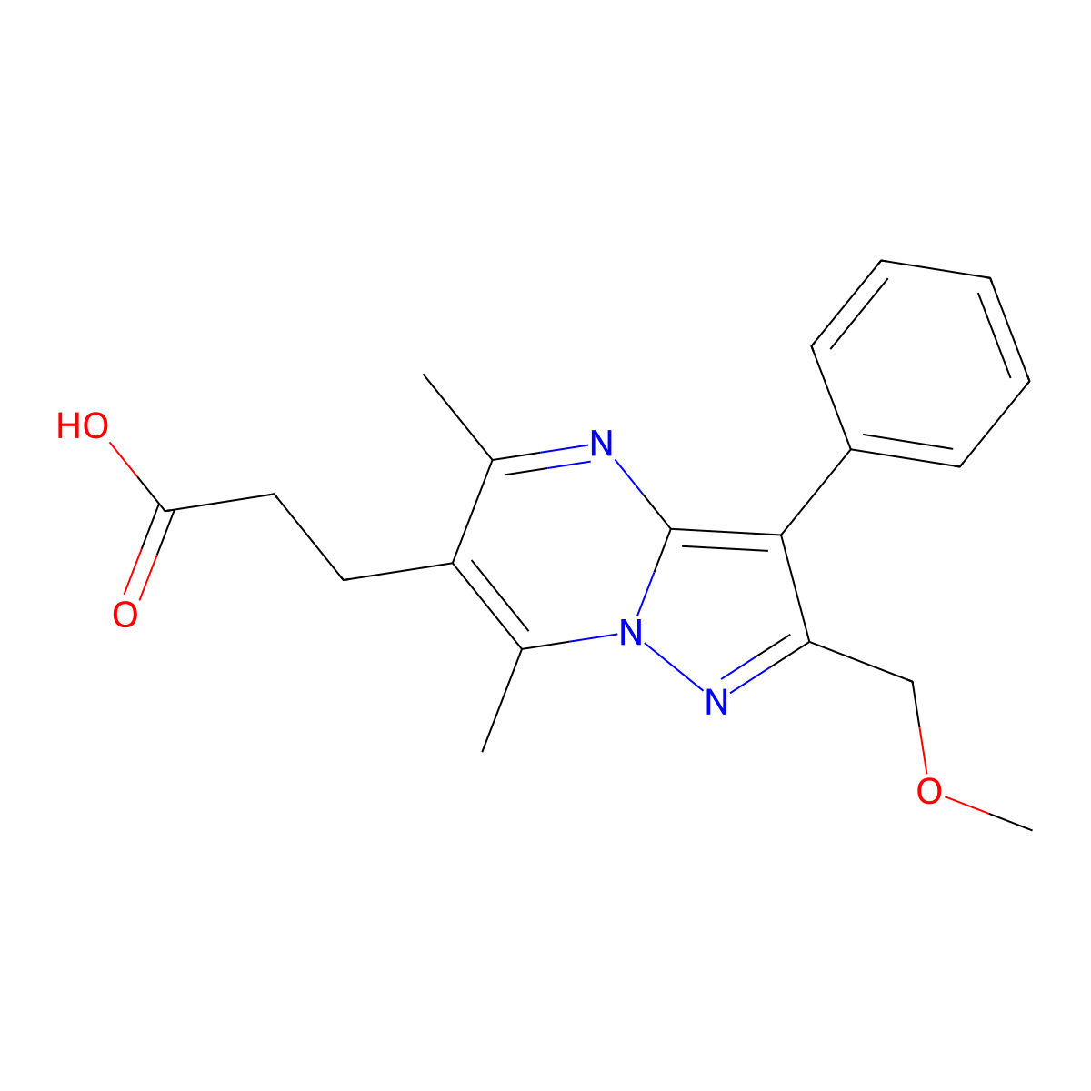 3-[2-(Methoxymethyl)-5,7-dimethyl-3-phenylpyrazolo[1,5-a]pyrimidin-6-yl]propanoic acid molecular structure, CAS 1807977-20-3