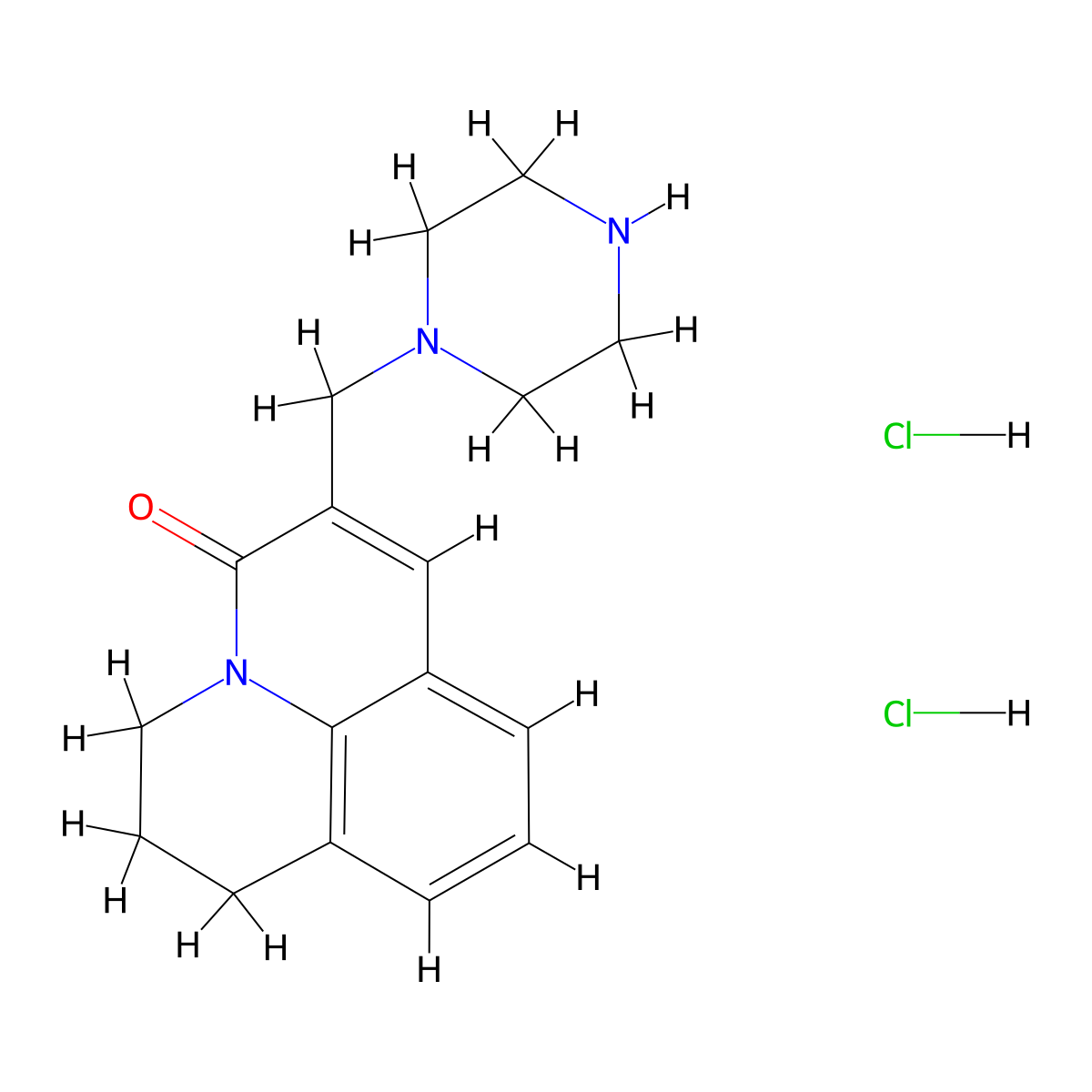 2-(piperazin-1-ylmethyl)-6,7-dihydropyrido[3,2,1-ij]quinolin-3(5H)-one dihydrochloride molecular structure, CAS 1807977-22-5