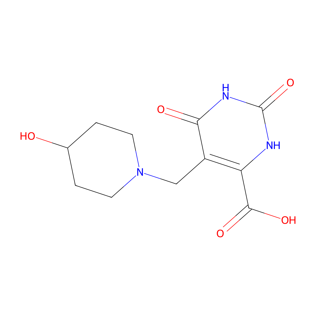 5-((4-Hydroxypiperidin-1-yl)methyl)-2,6-dioxo-1,2,3,6-tetrahydropyrimidine-4-carboxylic acid molecular structure, CAS 1807977-33-8