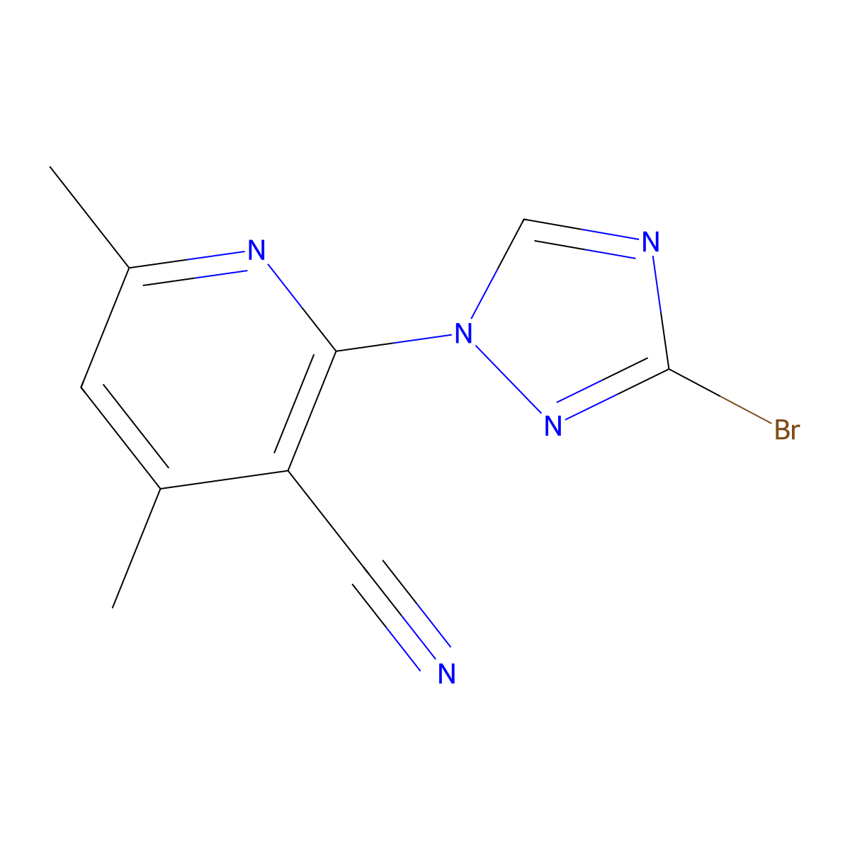 2-(3-bromo-1H-1,2,4-triazol-1-yl)-4,6-dimethylpyridine-3-carbonitrile molecular structure, CAS 1807977-42-9