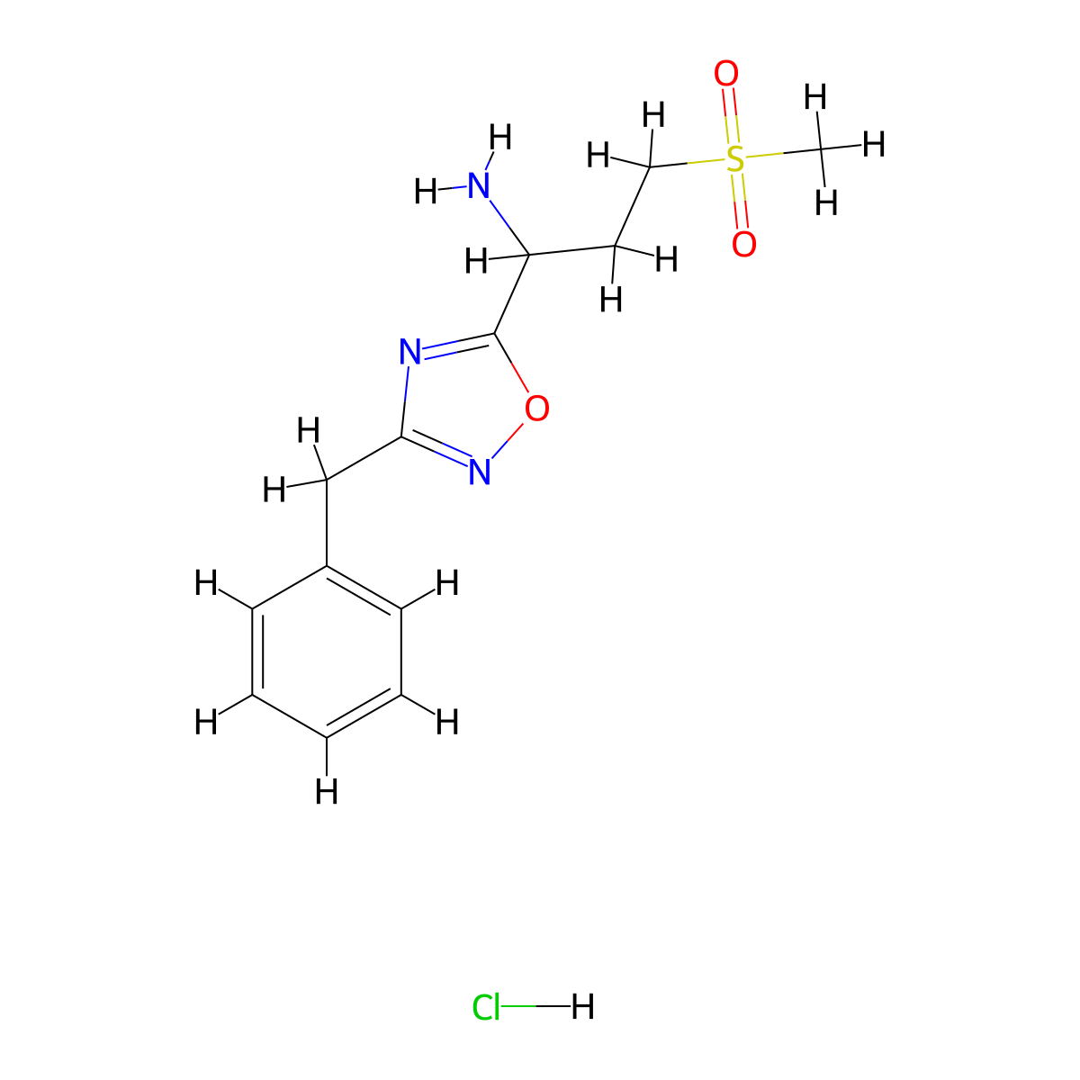 1-(3-Benzyl-1,2,4-oxadiazol-5-yl)-3-(methylsulfonyl)propan-1-amine hydrochloride molecular structure, CAS 1807977-45-2