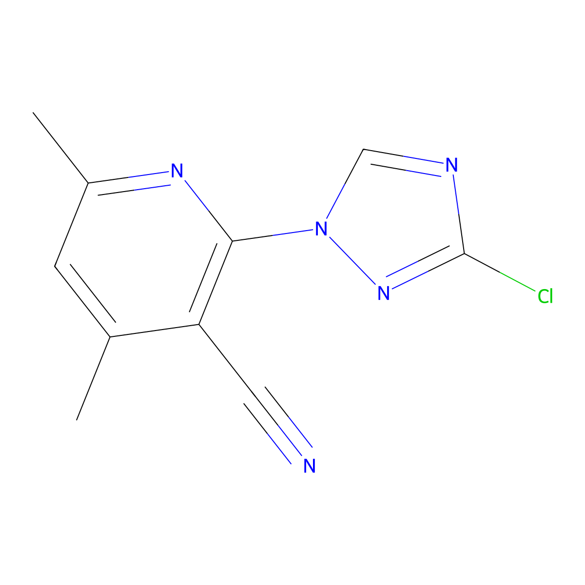 2-(3-chloro-1H-1,2,4-triazol-1-yl)-4,6-dimethylpyridine-3-carbonitrile molecular structure, CAS 1807977-49-6
