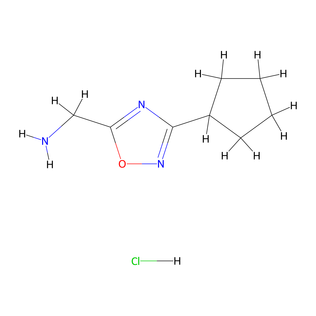 (3-Cyclopentyl-1,2,4-oxadiazol-5-yl)methanamine hydrochloride molecular structure, CAS 1807979-70-9