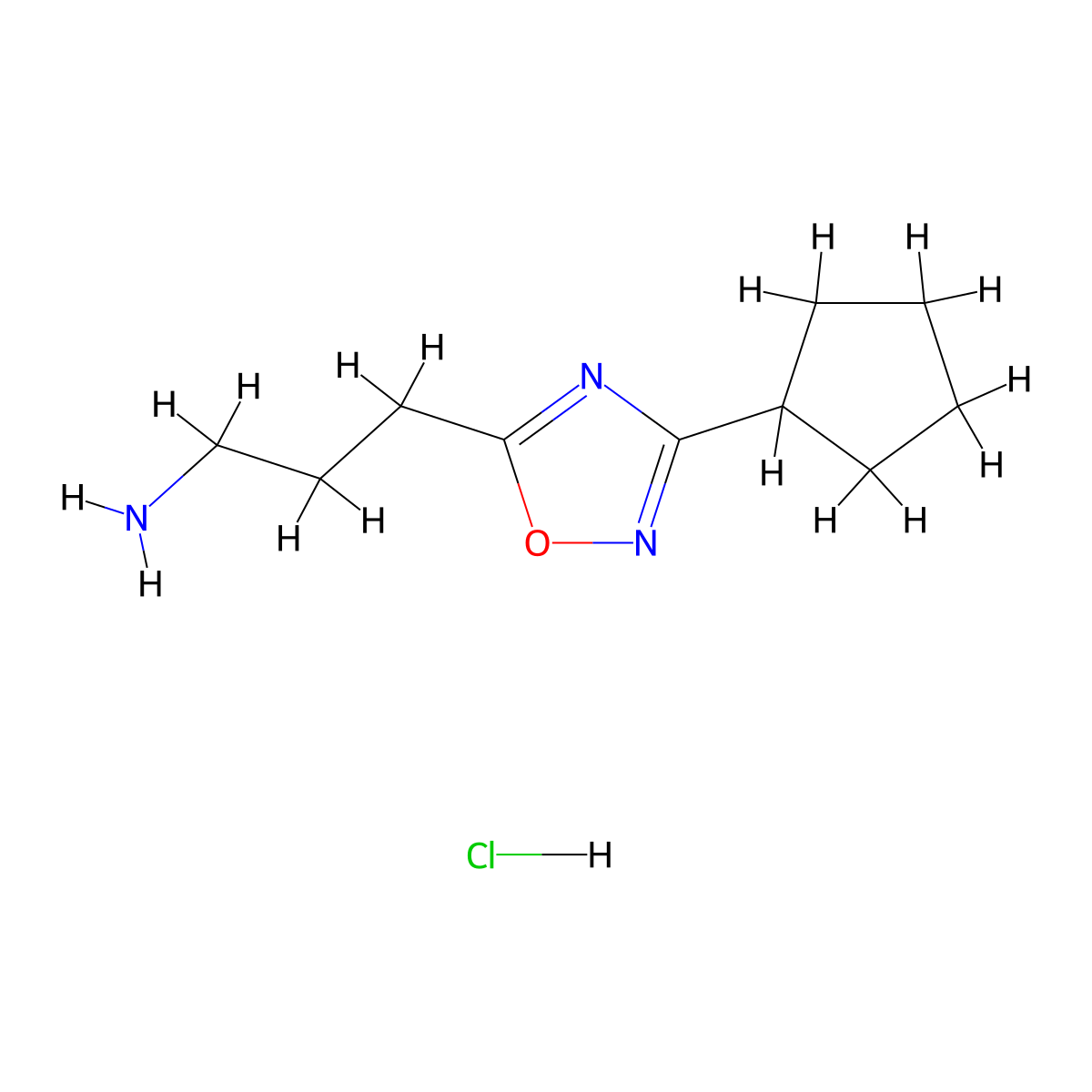 3-(3-Cyclopentyl-1,2,4-oxadiazol-5-YL)propan-1-amine hydrochloride molecular structure, CAS 1807979-74-3