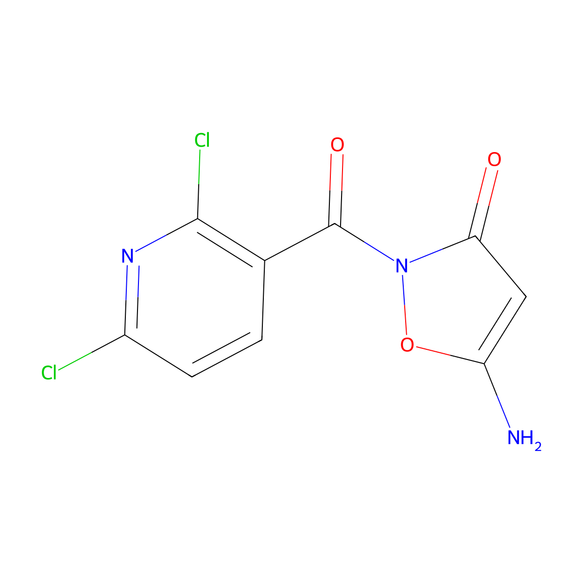 5-amino-2-[(2,6-dichloropyridin-3-yl)carbonyl]-1,2-oxazol-3(2H)-one molecular structure, CAS 1807979-79-8