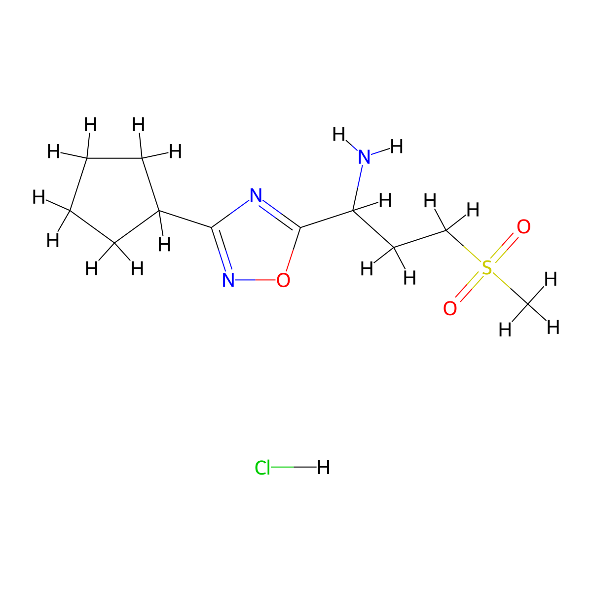 1-(3-Cyclopentyl-1,2,4-oxadiazol-5-YL)-3-methanesulfonylpropan-1-amine hydrochloride molecular structure, CAS 1807979-83-4