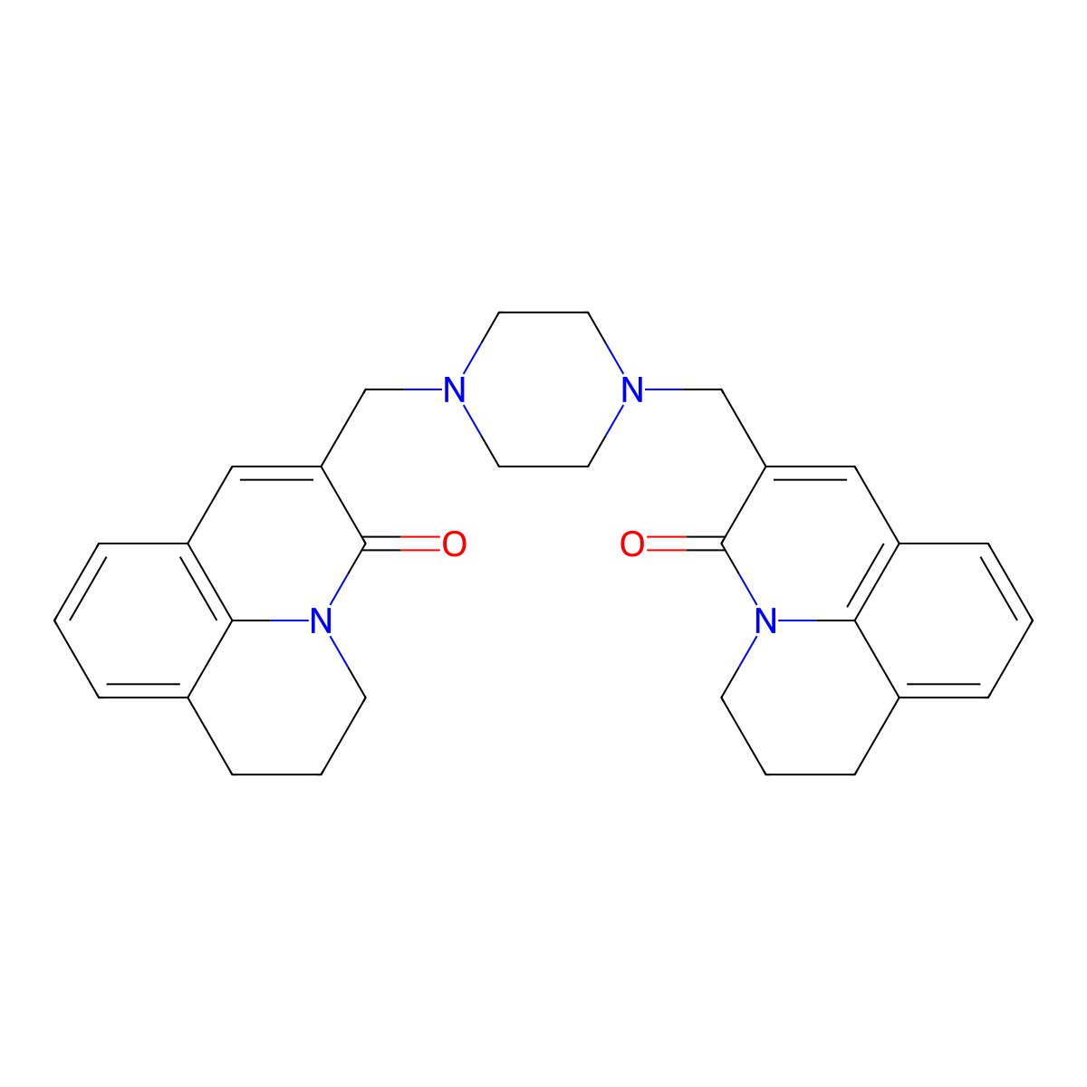 6,6'-(piperazine-1,4-diyldimethanediyl)bis(2,3-dihydro-1H,5H-pyrido[3,2,1-ij]quinolin-5-one) molecular structure, CAS 1807979-88-9