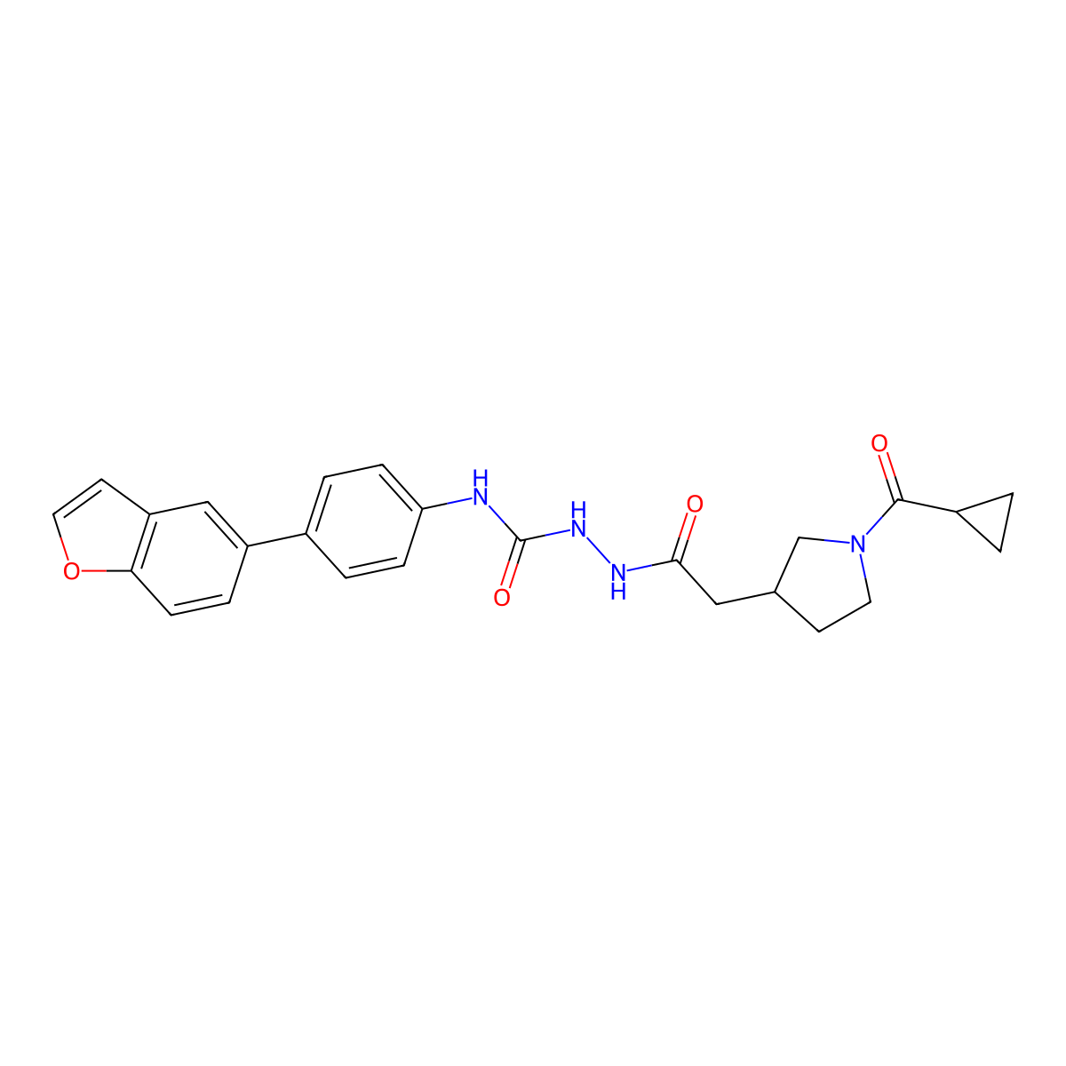 (S)-N-(4-(benzofuran-5-yl)phenyl)-2-(2-(1-(cyclopropanecarbonyl)pyrrolidin-3-yl)acetyl)hydrazine-1-carboxamide molecular structure, CAS 1807981-95-8