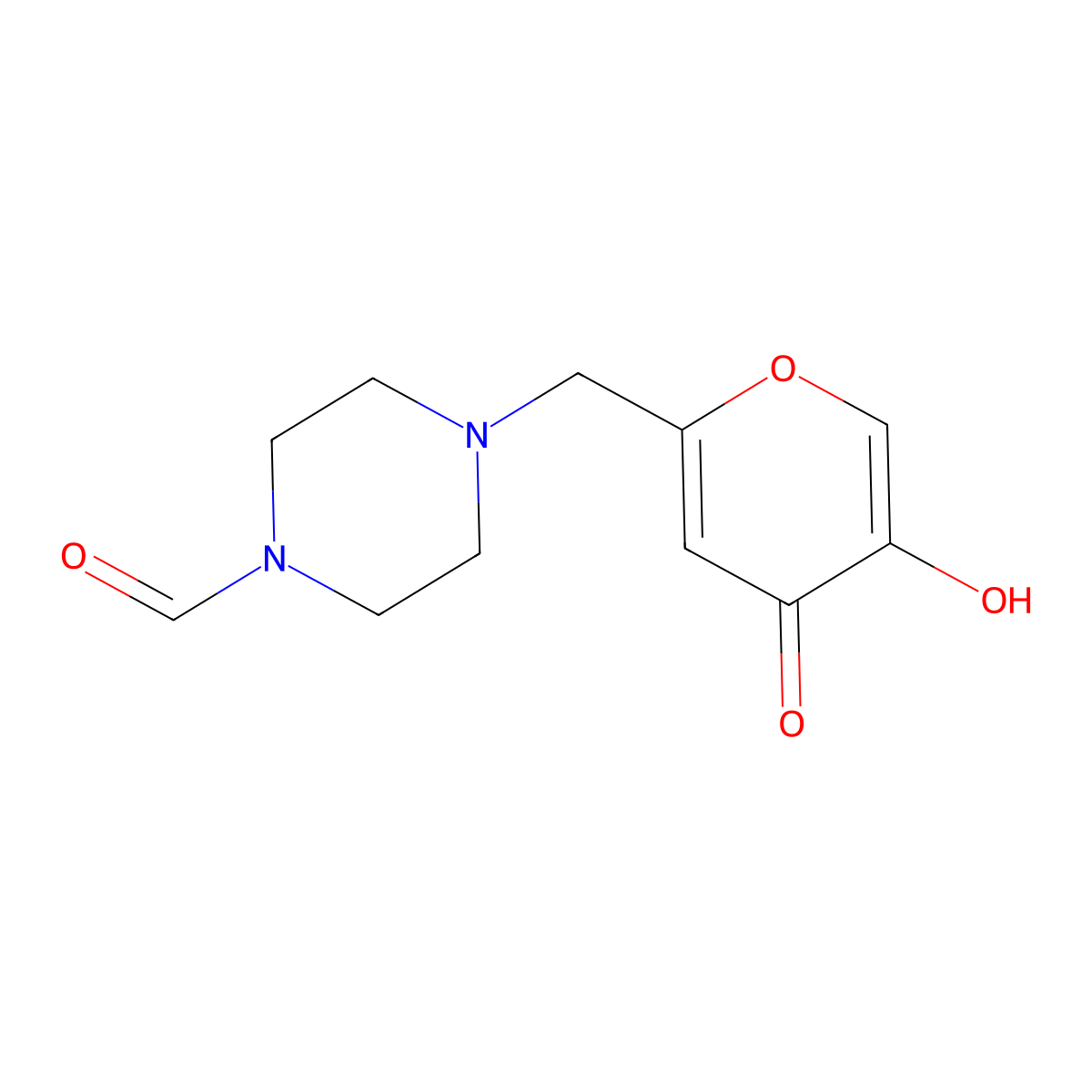 4-[(5-hydroxy-4-oxo-4H-pyran-2-yl)methyl]piperazine-1-carbaldehyde molecular structure, CAS 1807982-45-1