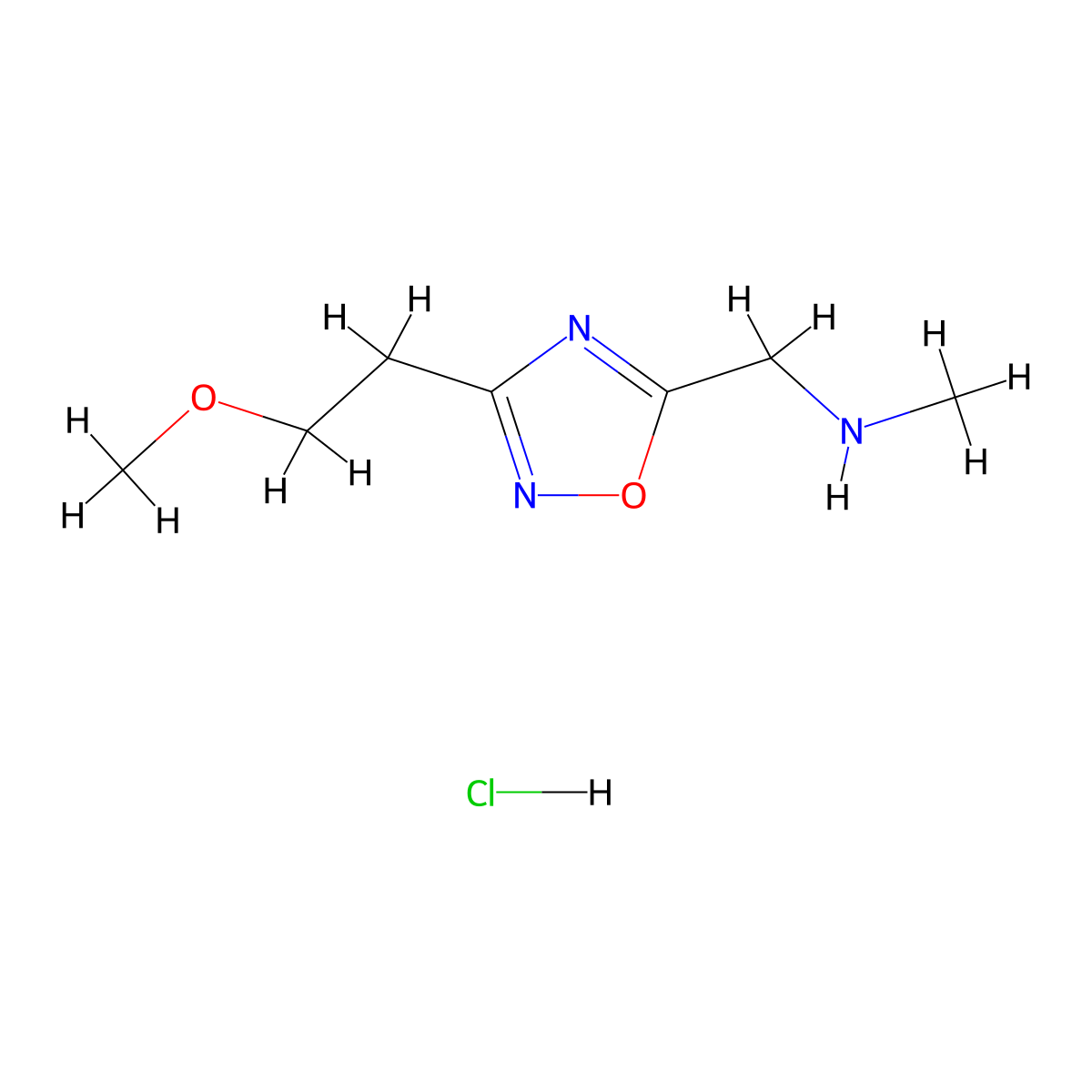 1-(3-(2-methoxyethyl)-1,2,4-oxadiazol-5-yl)-N-methylmethanamine hydrochloride molecular structure, CAS 1807982-46-2
