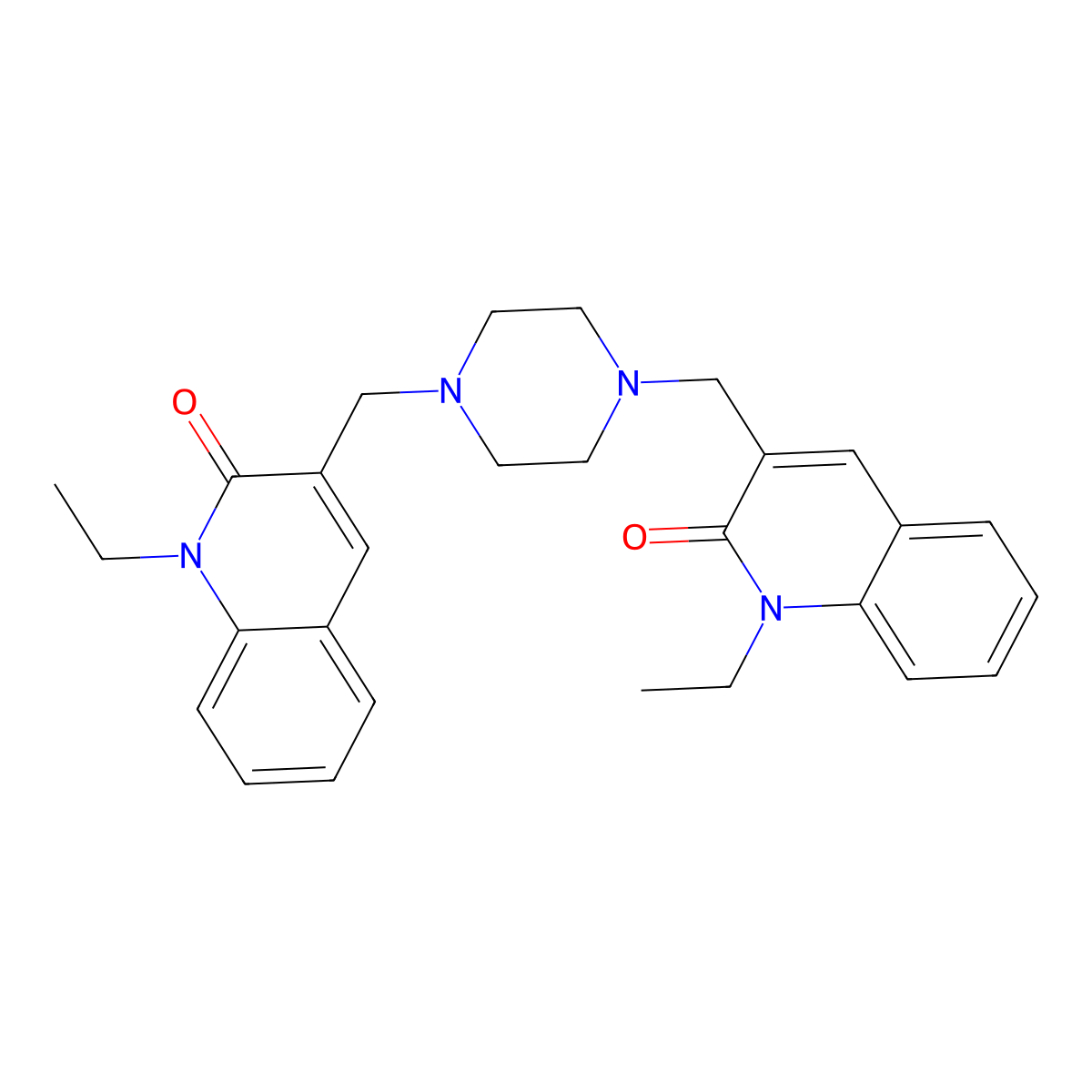3,3'-(piperazine-1,4-diyldimethanediyl)bis(1-ethylquinolin-2(1H)-one) molecular structure, CAS 1807982-48-4