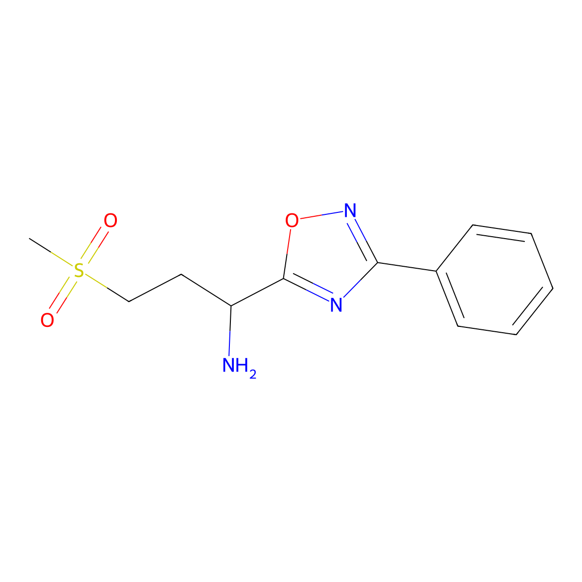 3-(Methylsulfonyl)-1-(3-phenyl-1,2,4-oxadiazol-5-yl)propan-1-amine molecular structure, CAS 1807982-49-5