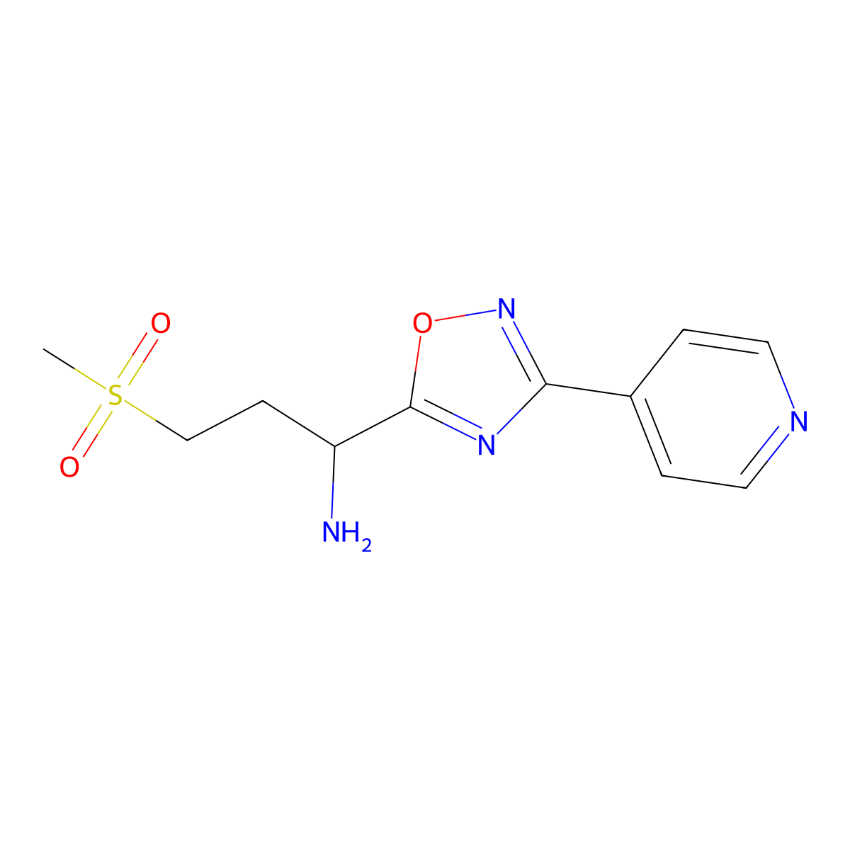 3-(Methylsulfonyl)-1-(3-pyridin-4-yl-1,2,4-oxadiazol-5-yl)propan-1-amine molecular structure, CAS 1807982-67-7