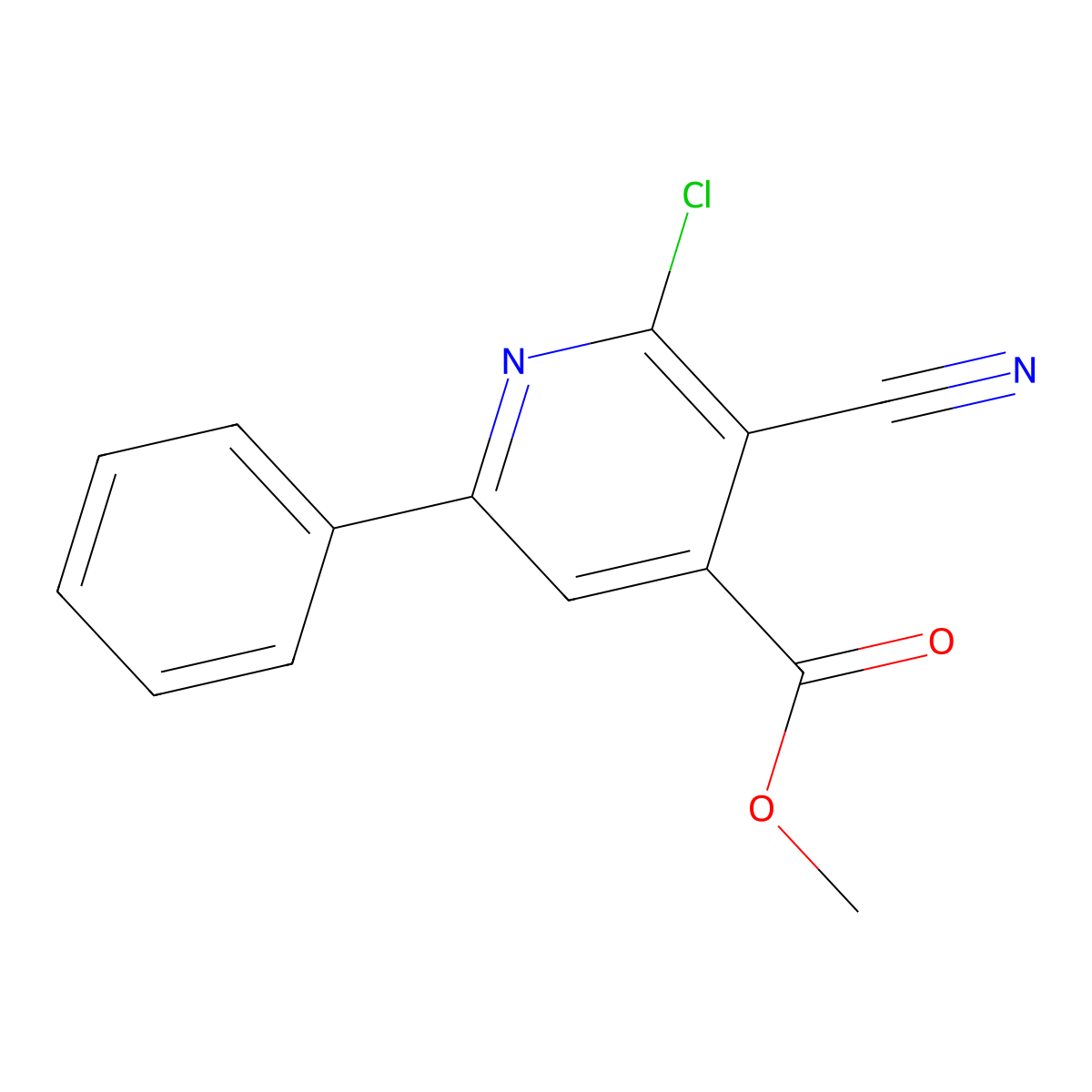 Methyl 2-chloro-3-cyano-6-phenylpyridine-4-carboxylate molecular structure, CAS 1807988-29-9