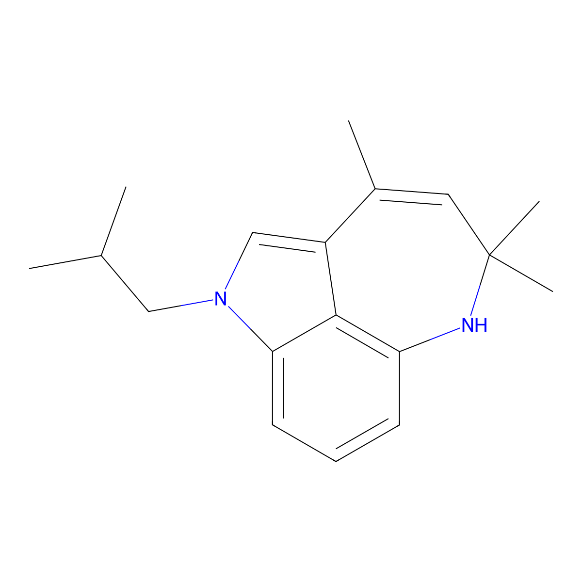 1-isobutyl-3,5,5-trimethyl-5,6-dihydro-1H-azepino[4,3,2-cd]indole molecular structure, CAS 1807988-30-2