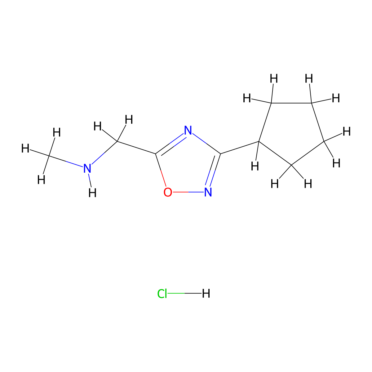 1-(3-cyclopentyl-1,2,4-oxadiazol-5-yl)-N-methylmethanamine hydrochloride molecular structure, CAS 1807988-35-7