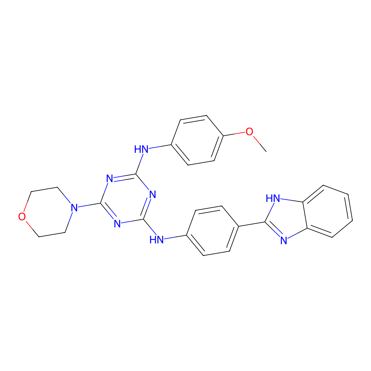 N2-(4-(1H-Benzo[D]imidazol-2-YL)phenyl)-N4-(4-methoxyphenyl)-6-morpholino-1,3,5-triazine-2,4-diamine molecular structure, CAS 1807988-46-0
