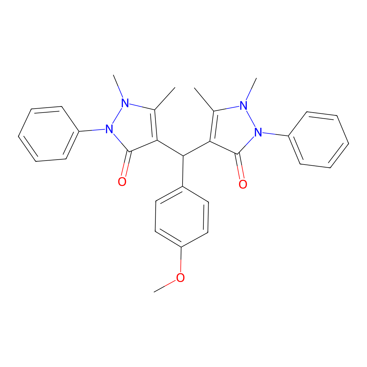 4-[(1,5-dimethyl-3-oxo-2-phenyl-2,3-dihydro-1H-pyrazol-4-yl)(4-methoxyphenyl)methyl]-1,5-dimethyl-2-phenyl-1,2-dihydro-3H-pyrazol-3-one molecular structure, CAS 1808-49-7
