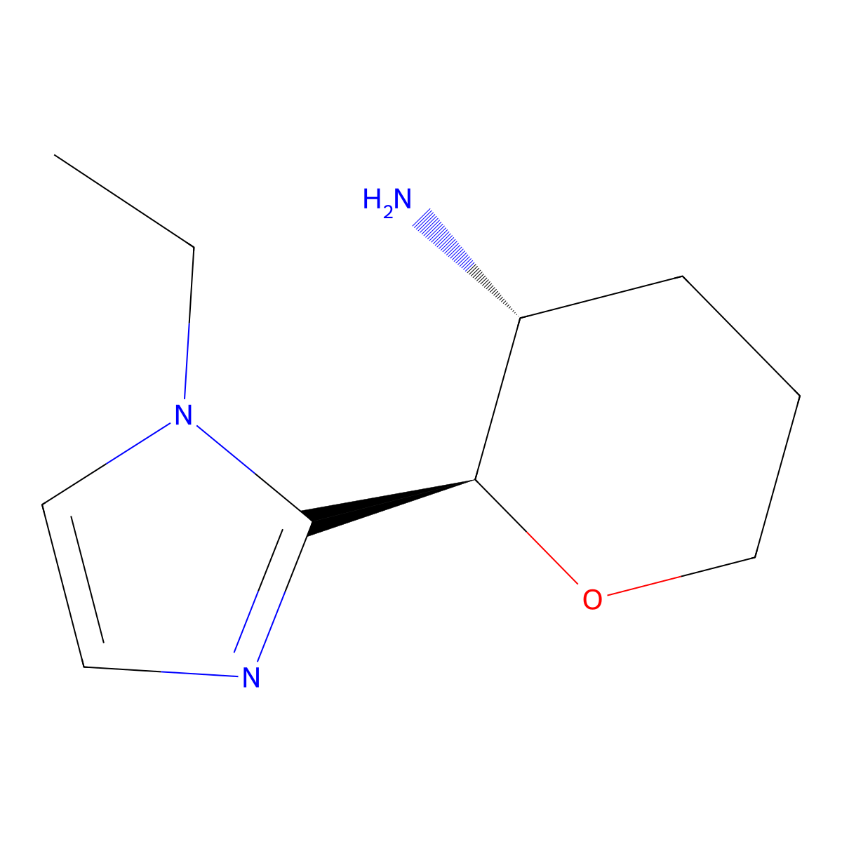 rac-(2R,3R)-2-(1-ethyl-1H-imidazol-2-yl)oxan-3-amine molecular structure, CAS 1808068-31-6