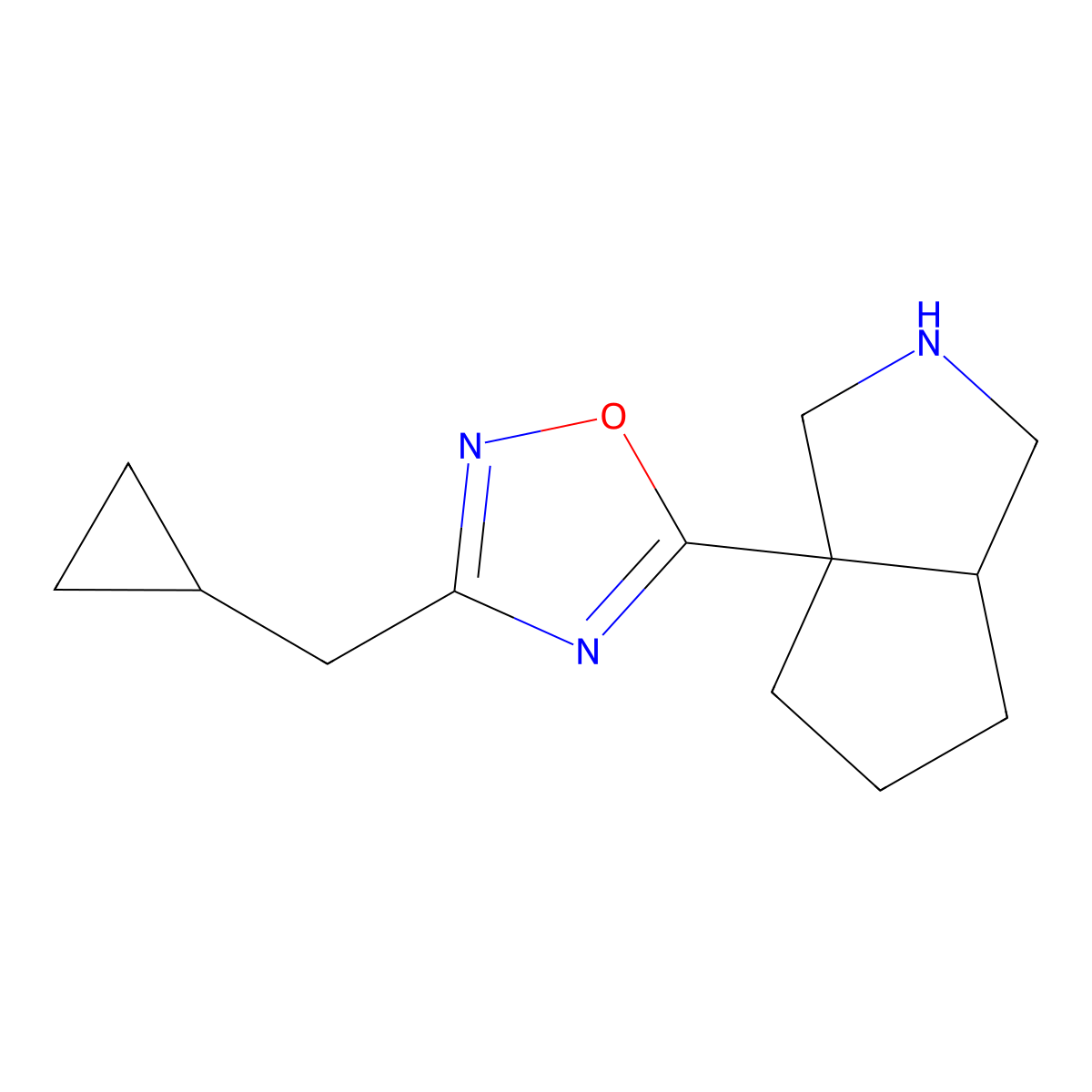 rac-5-[(3aR,6aR)-octahydrocyclopenta[c]pyrrol-3a-yl]-3-(cyclopropylmethyl)-1,2,4-oxadiazole molecular structure, CAS 1808068-53-2