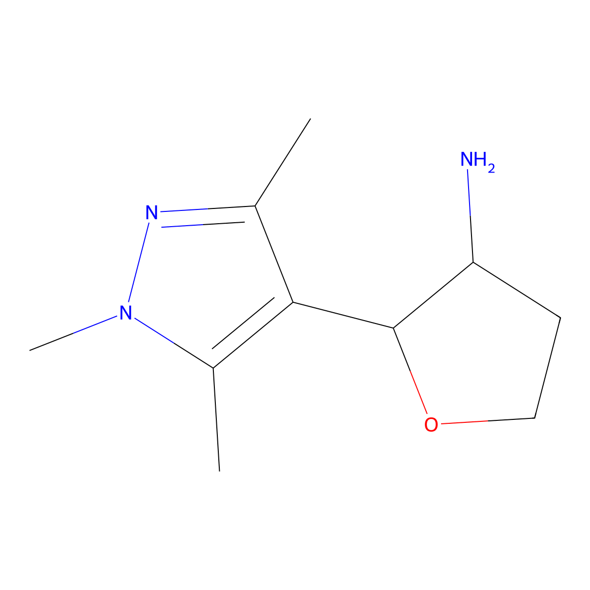(2R,3S)-2-(1,3,5-Trimethyl-1H-pyrazol-4-yl)tetrahydrofuran-3-amine molecular structure, CAS 1808068-62-3