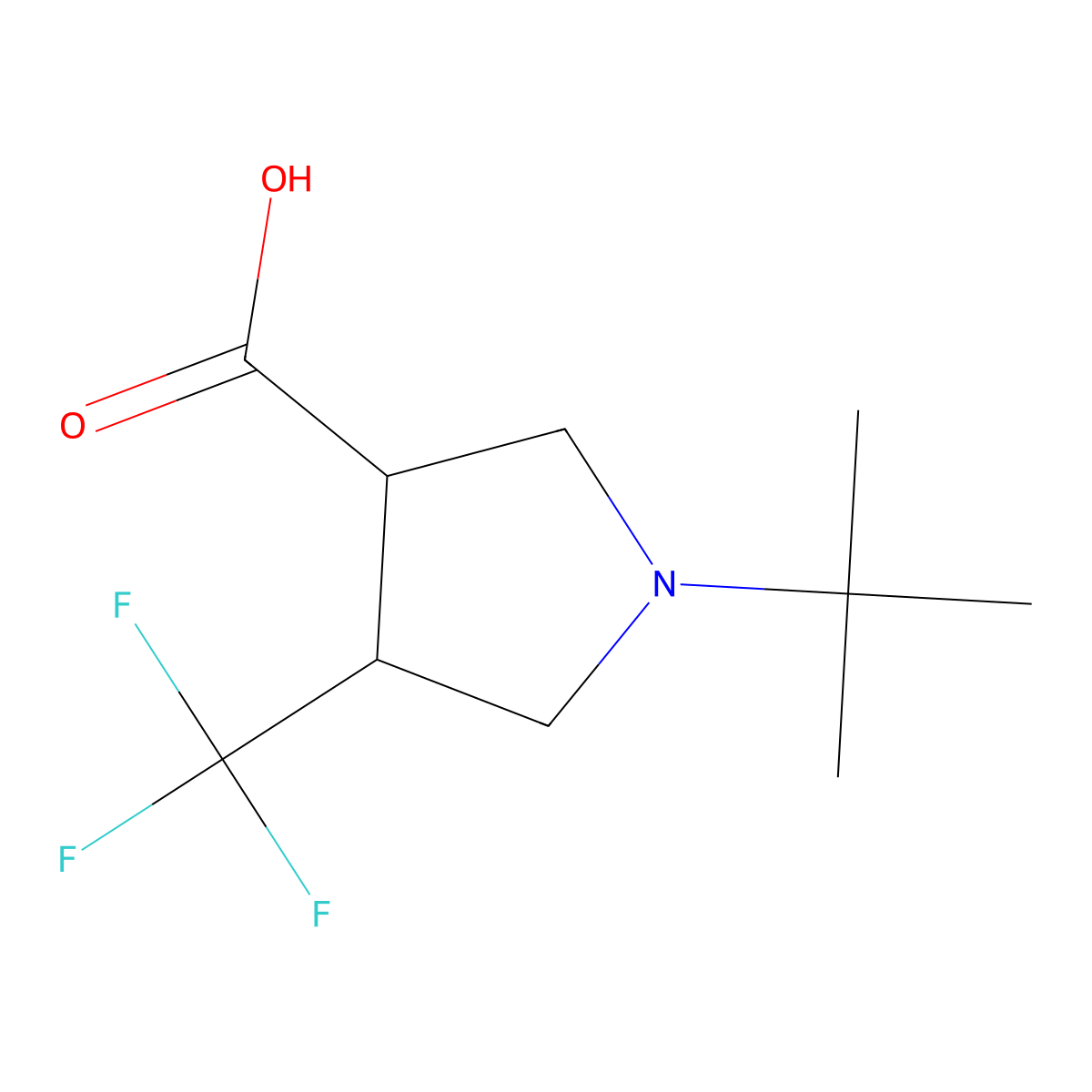 rac-(3R,4R)-1-tert-butyl-4-(trifluoromethyl)pyrrolidine-3-carboxylic acid molecular structure, CAS 1808068-69-0