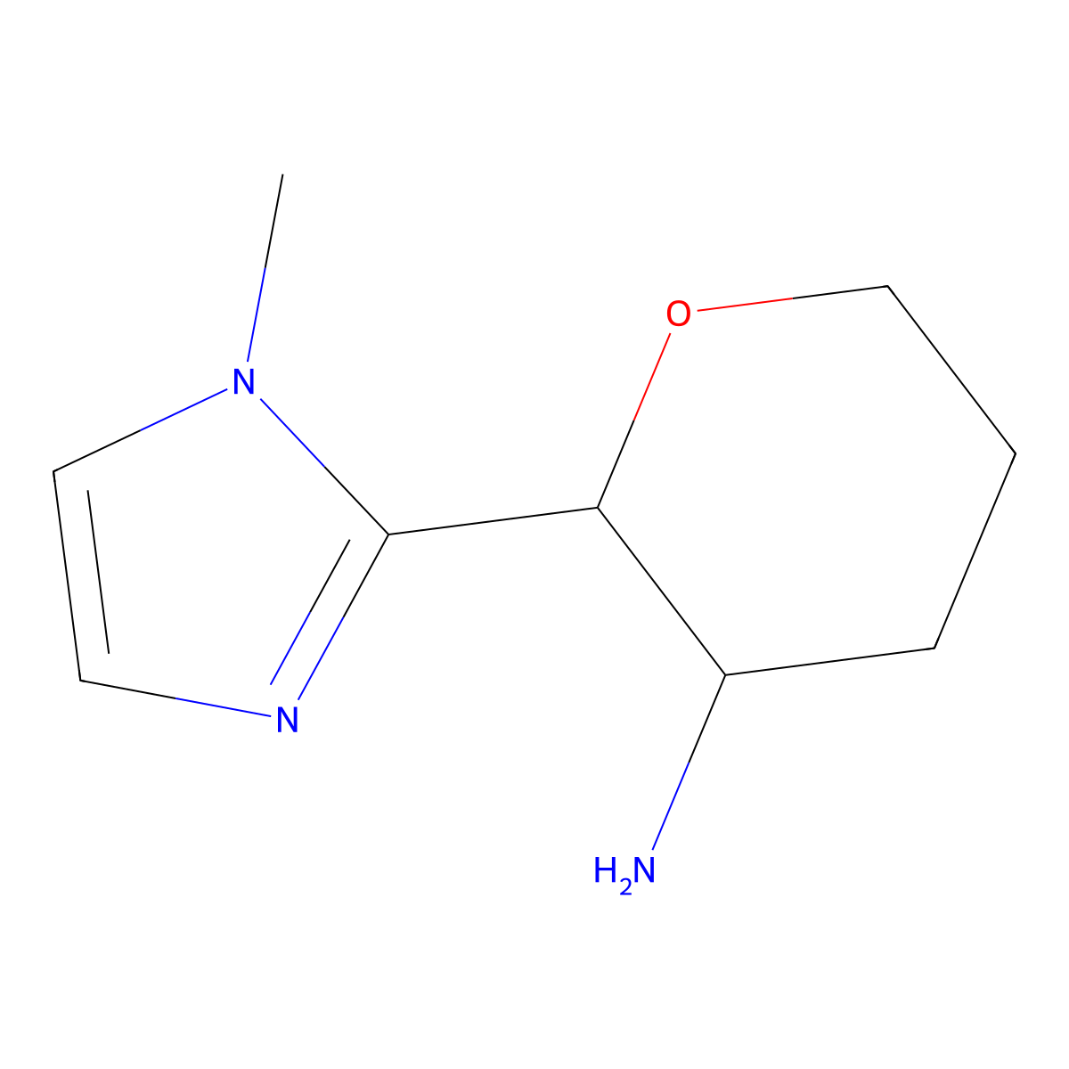 rac-(2R,3R)-2-(1-methyl-1H-imidazol-2-yl)oxan-3-amine molecular structure, CAS 1808069-37-5