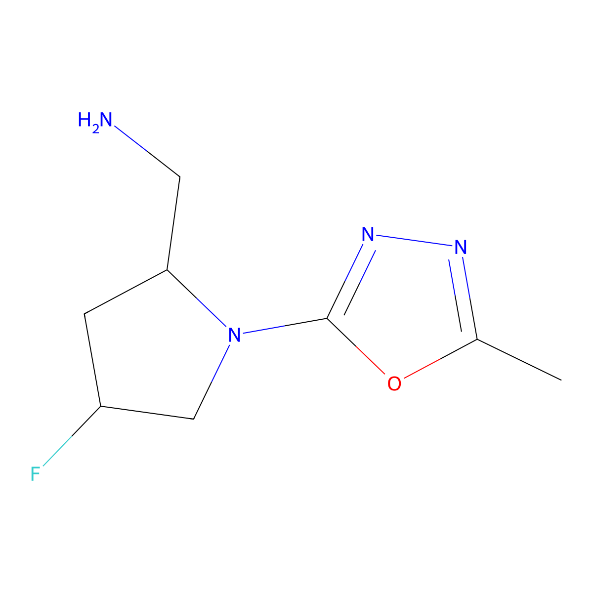 [(2S,4S)-4-fluoro-1-(5-methyl-1,3,4-oxadiazol-2-yl)pyrrolidin-2-yl]methanamine molecular structure, CAS 1808069-45-5