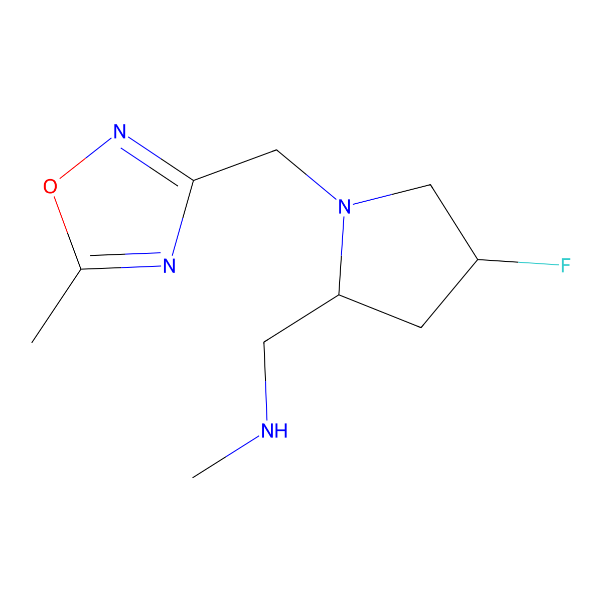 {[(2S,4S)-4-fluoro-1-[(5-methyl-1,2,4-oxadiazol-3-yl)methyl]pyrrolidin-2-yl]methyl}(methyl)amine molecular structure, CAS 1808069-62-6