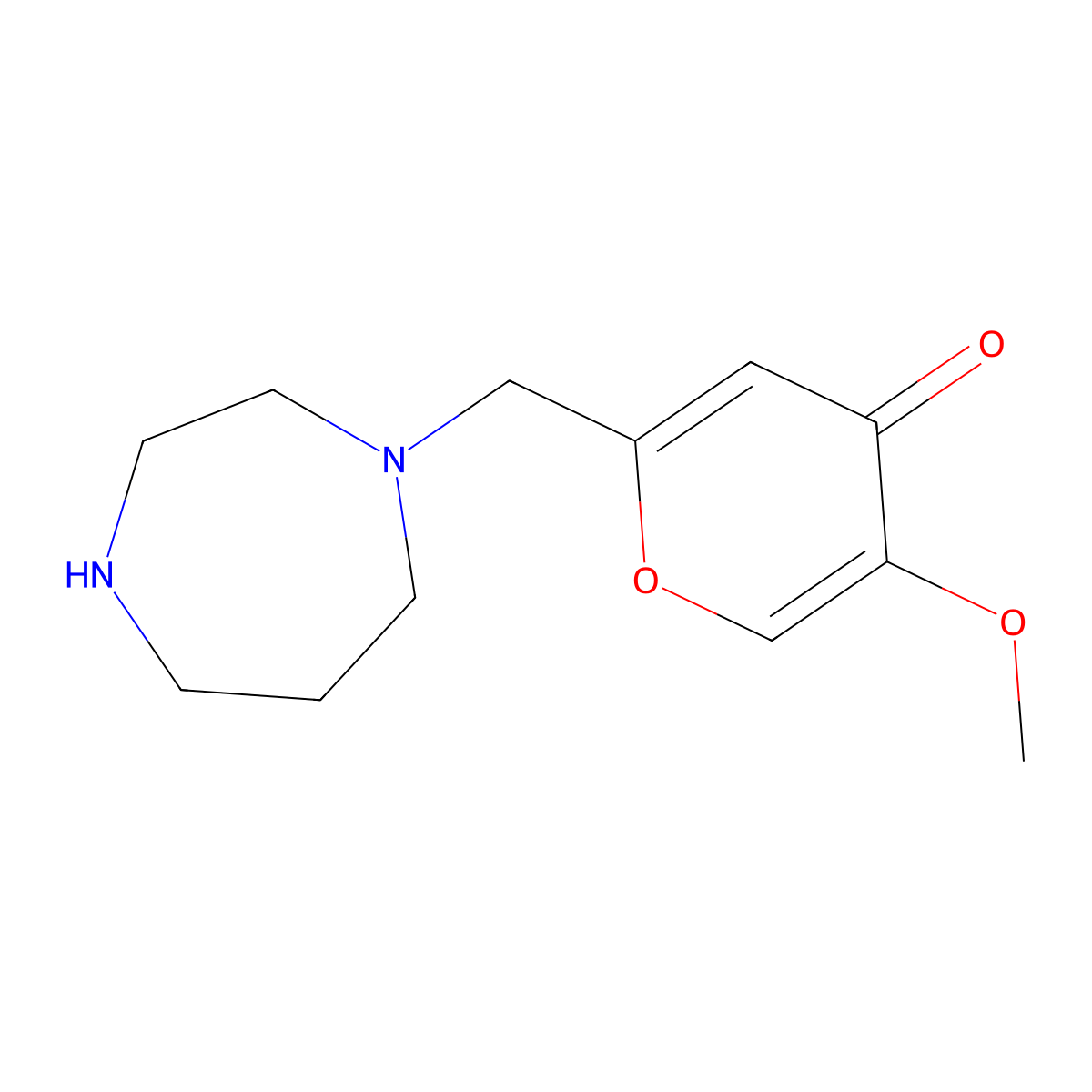 2-(1,4-diazepan-1-ylmethyl)-5-methoxy-4H-pyran-4-one molecular structure, CAS 1808070-15-6