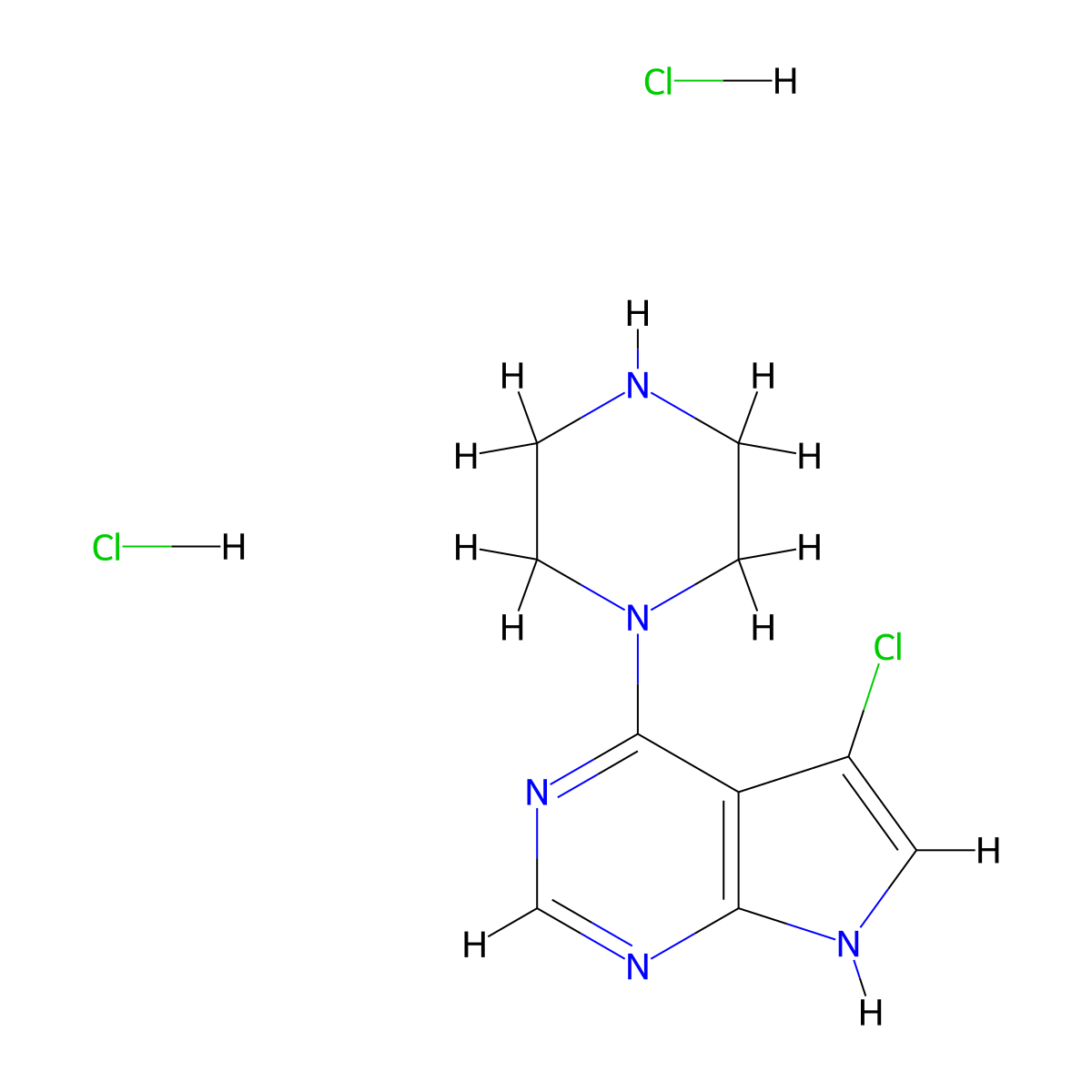 1-{5-chloro-7H-pyrrolo[2,3-d]pyrimidin-4-yl}piperazine dihydrochloride molecular structure, CAS 1808104-23-5