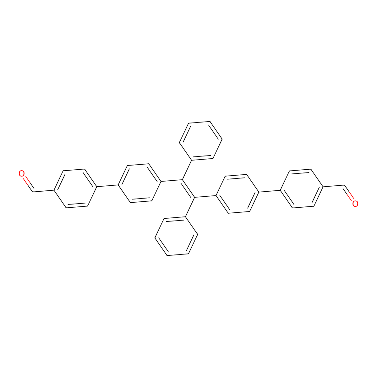 4-[4-[2-[4-(4-Formylphenyl)phenyl]-1,2-diphenylethenyl]phenyl]benzaldehyde molecular structure, CAS 1808111-59-2