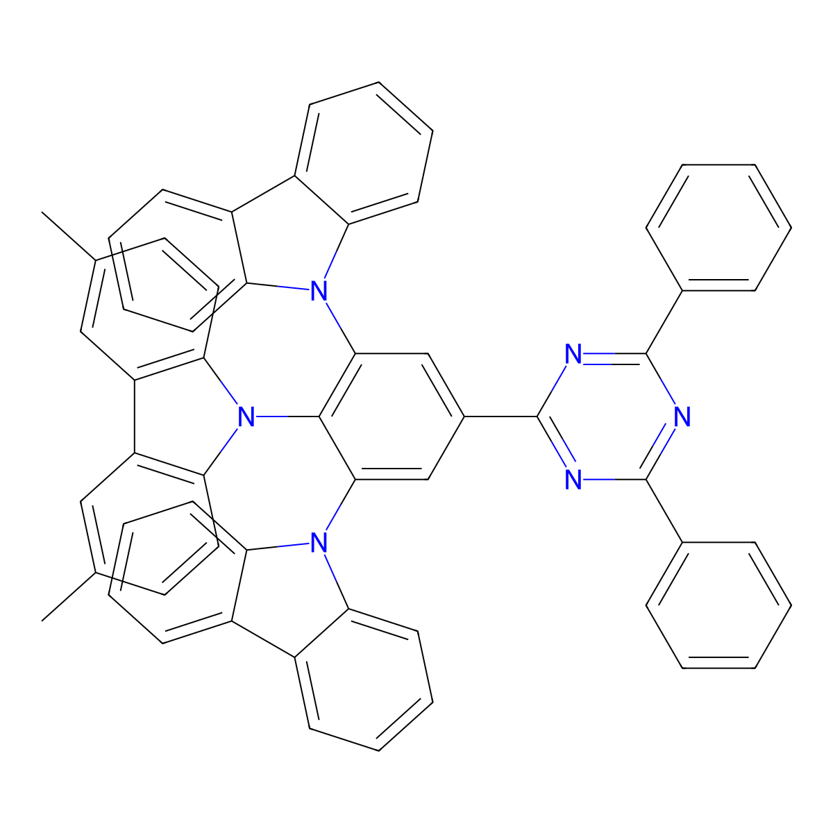 9-[2,6-bis(9H-carbazol-9-yl)-4-(4,6-diphenyl-1,3,5-triazin-2-yl)phenyl]-3,6-dimethyl-9H-carbazole molecular structure, CAS 1808158-42-0