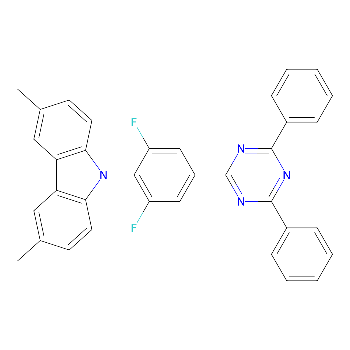 9-[4-(4,6-diphenyl-1,3,5-triazin-2-yl)-2,6-difluorophenyl]-3,6-dimethyl-9H-carbazole molecular structure, CAS 1808158-44-2