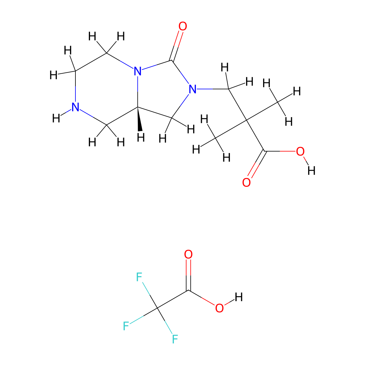 3-[(8aS)-3-oxo-1,5,6,7,8,8a-hexahydroimidazo[1,5-a]pyrazin-2-yl]-2,2-dimethylpropanoic acid;2,2,2-trifluoroacetic acid molecular structure, CAS 1808248-74-9