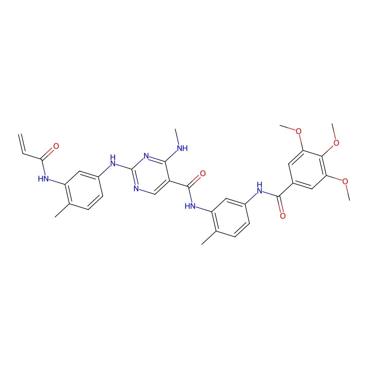 2-((3-acrylamido-4-methylphenyl)amino)-N-(2-methyl-5-(3,4,5-trimethoxybenzamido)phenyl)-4-(methylamino)pyrimidine-5-carboxamide molecular structure, CAS 1808288-51-8