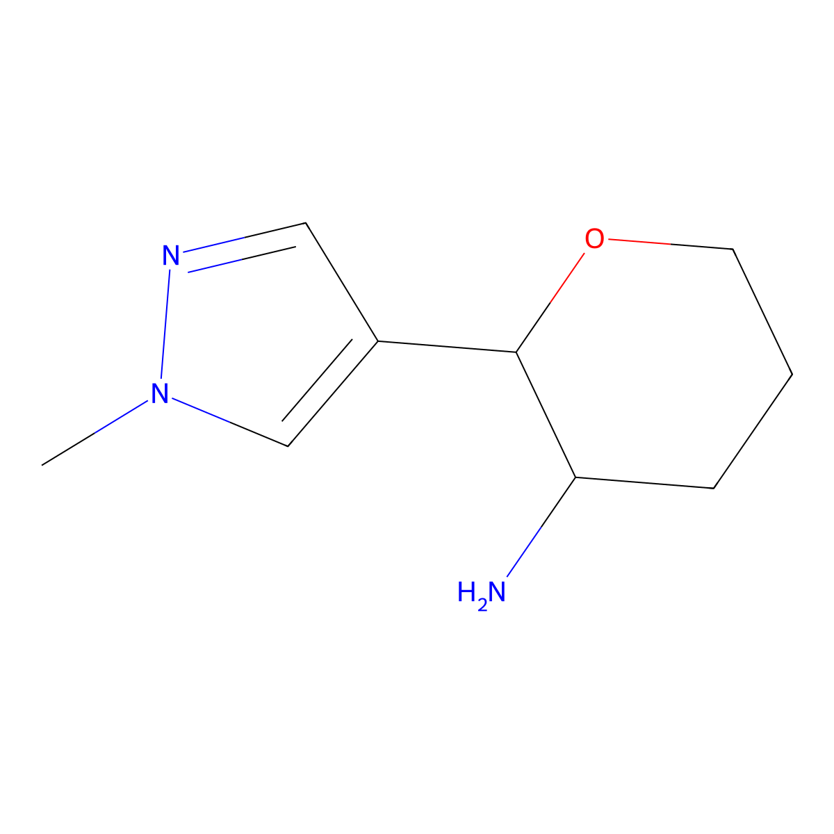 (2R,3S)-2-(1-Methyl-1H-pyrazol-4-yl)tetrahydro-2H-pyran-3-amine molecular structure, CAS 1808333-19-8