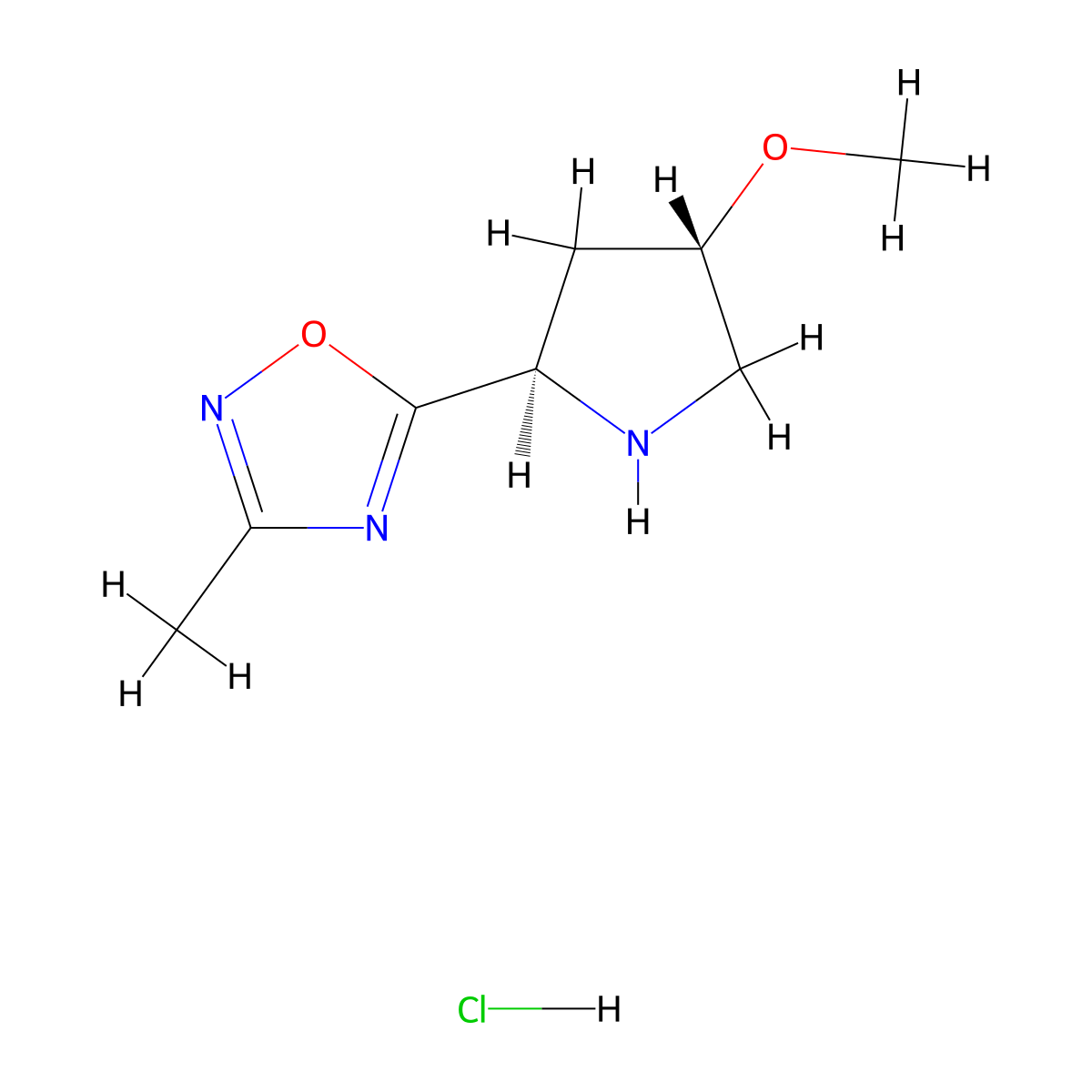 5-[(2R,4S)-4-methoxypyrrolidin-2-yl]-3-methyl-1,2,4-oxadiazole hydrochloride molecular structure, CAS 1808338-33-1