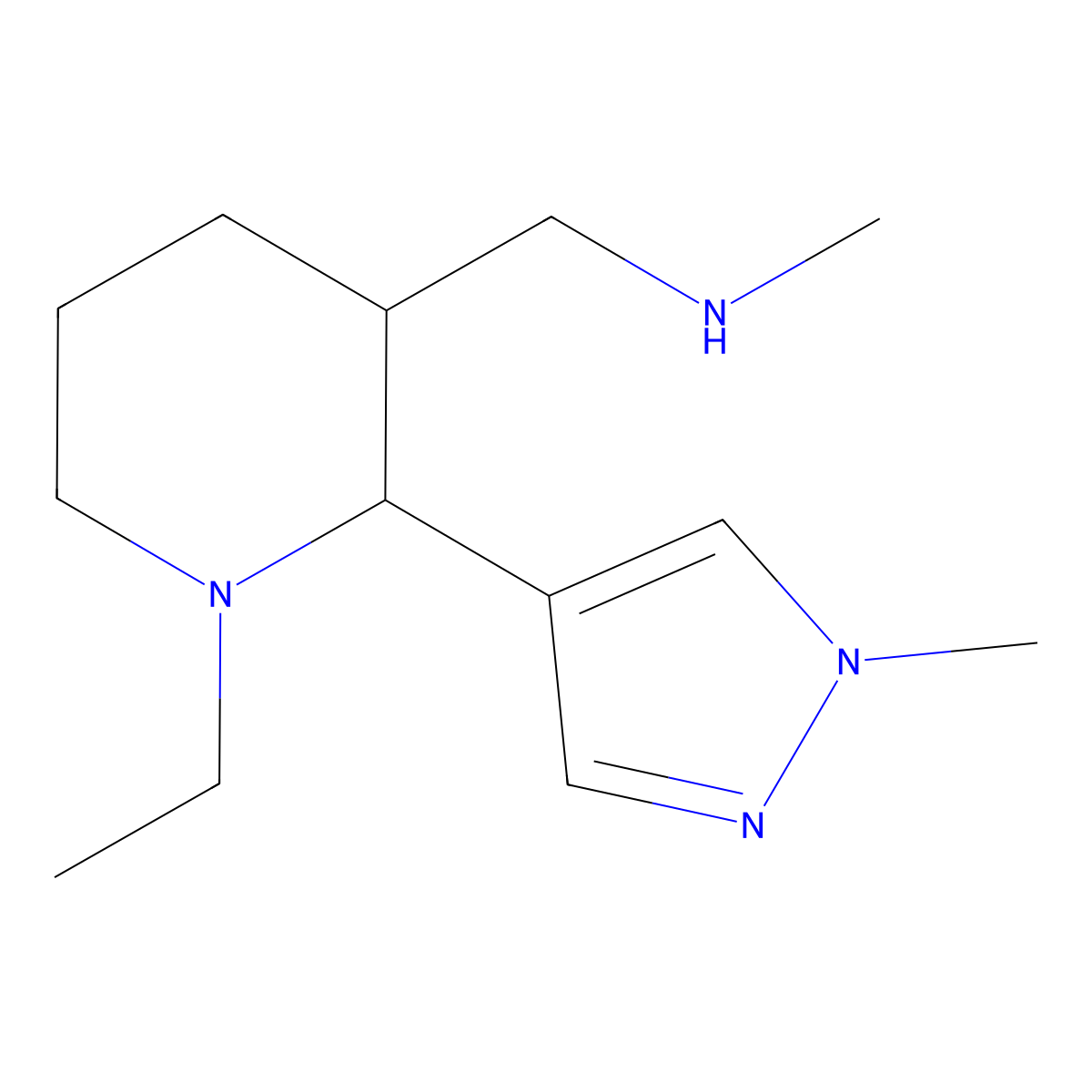 {[(2R,3S)-1-ethyl-2-(1-methyl-1H-pyrazol-4-yl)piperidin-3-yl]methyl}(methyl)amine molecular structure, CAS 1808354-18-8