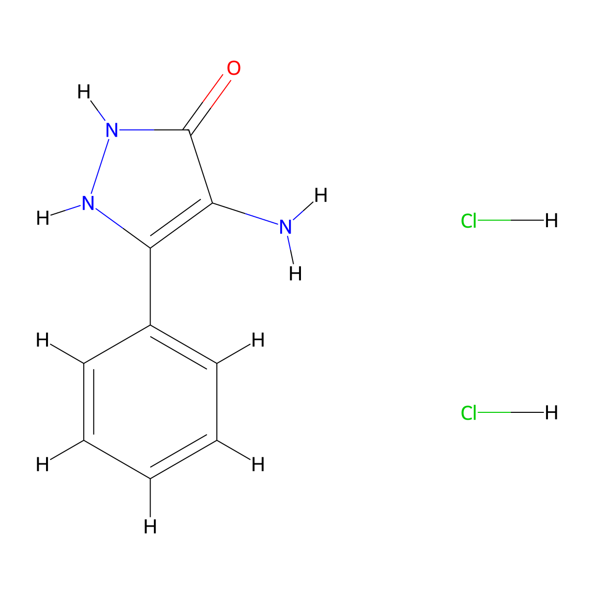4-amino-5-phenyl-2,3-dihydro-1H-pyrazol-3-one dihydrochloride molecular structure, CAS 1808378-40-6