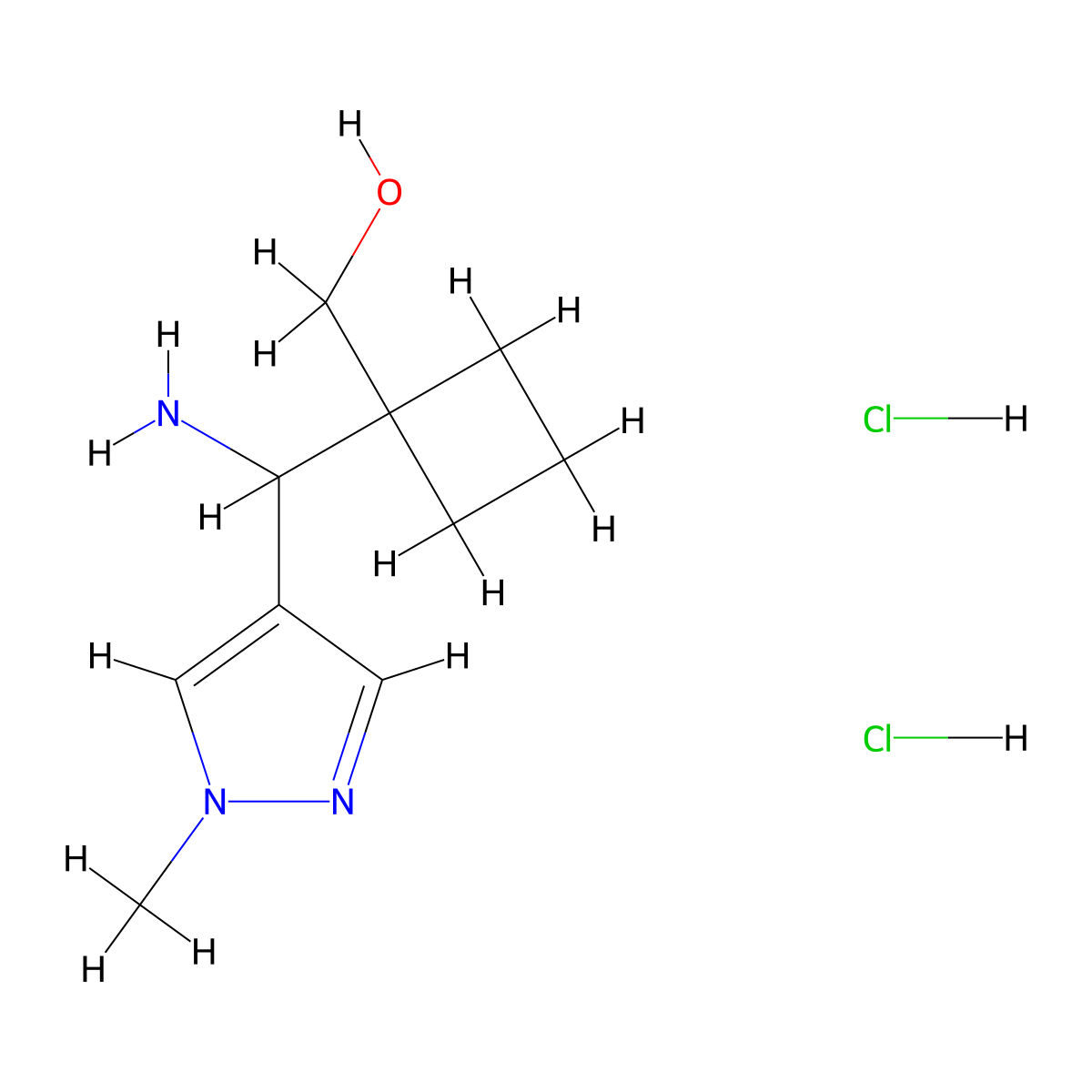 {1-[amino(1-methyl-1H-pyrazol-4-yl)methyl]cyclobutyl}methanol dihydrochloride molecular structure, CAS 1808436-98-7