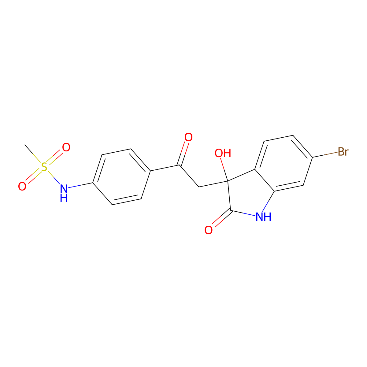 N-{4-[2-(6-bromo-3-hydroxy-2-oxo-2,3-dihydro-1H-indol-3-yl)acetyl]phenyl}methanesulfonamide molecular structure, CAS 1808444-38-3