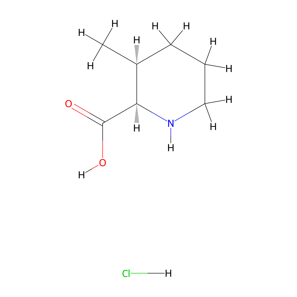 2-Piperidinecarboxylic acid, 3-methyl-, hydrochloride (1:1), (2R,3S)-rel- molecular structure, CAS 1808455-06-2