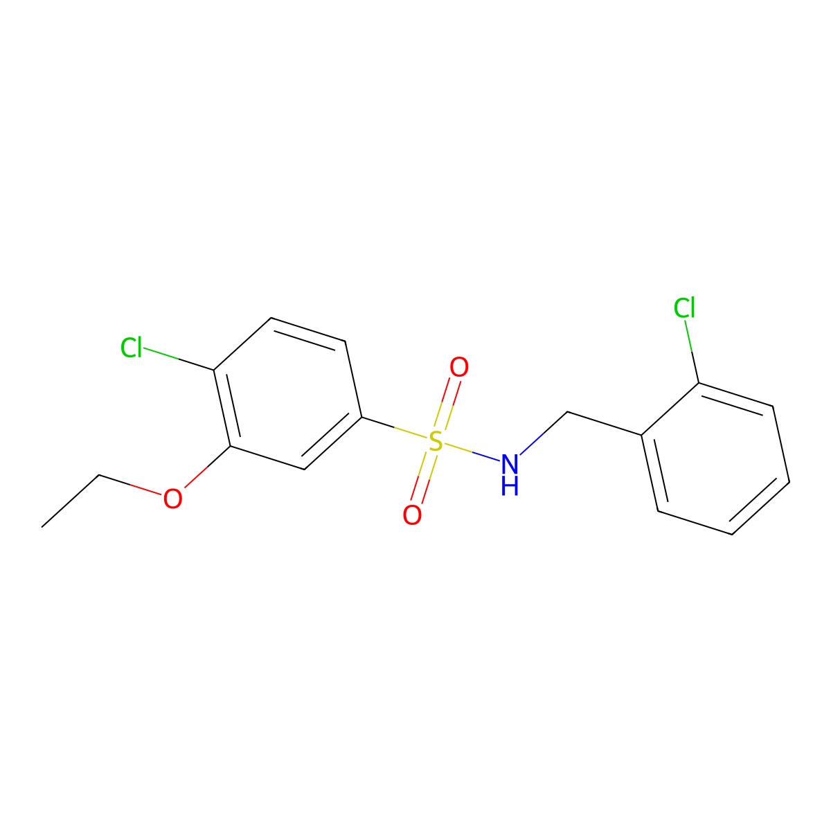 4-chloro-N-[(2-chlorophenyl)methyl]-3-ethoxybenzene-1-sulfonamide molecular structure, CAS 1808463-29-7