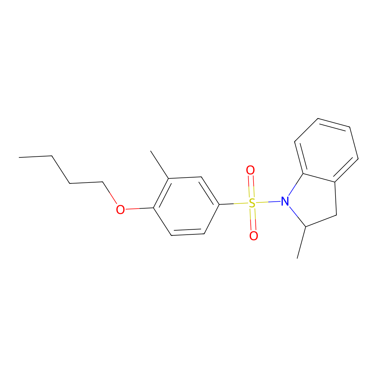 1-(4-butoxy-3-methylbenzenesulfonyl)-2-methyl-2,3-dihydro-1H-indole molecular structure, CAS 1808464-28-9